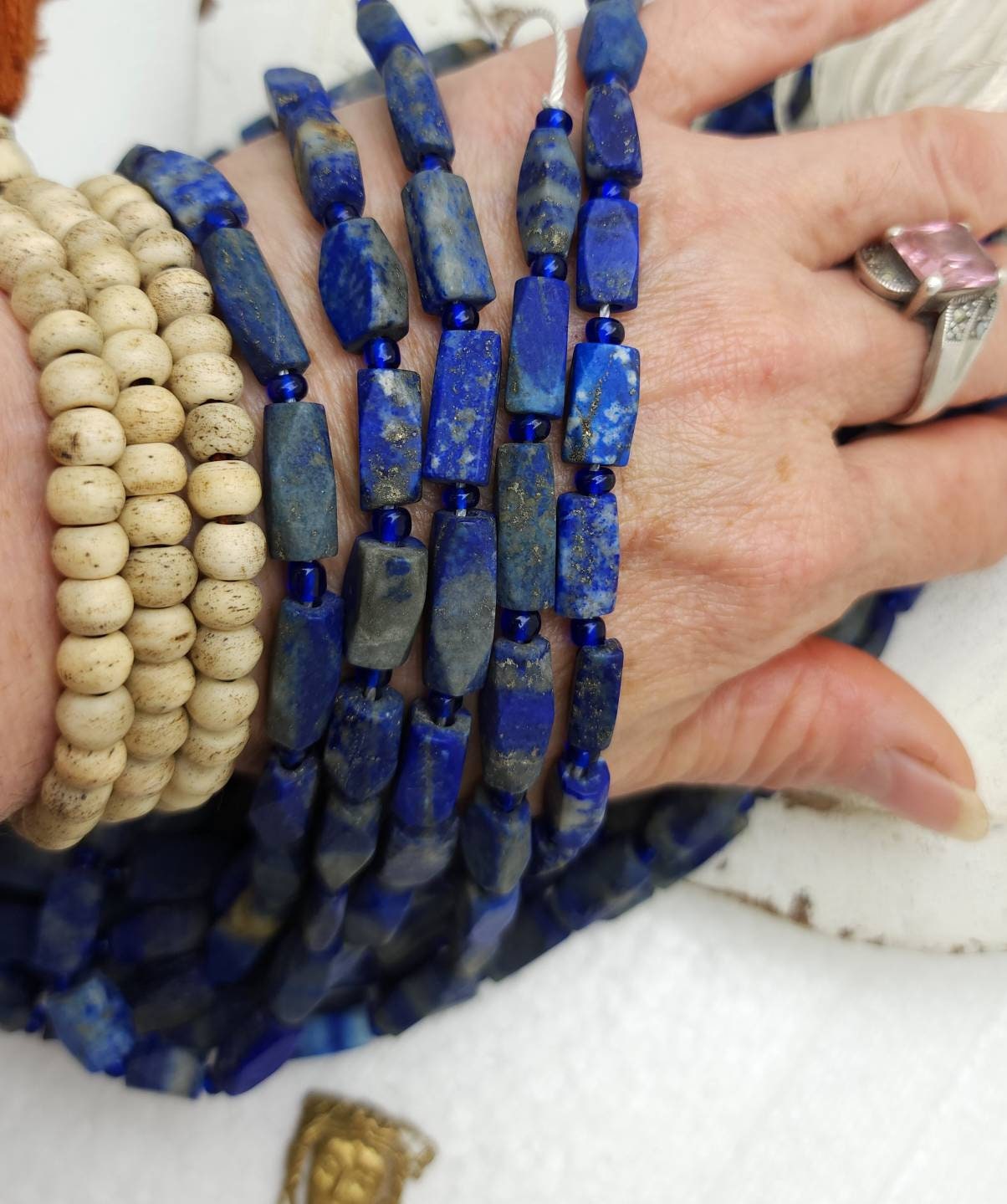 Afghani Faceted Lapis Lazuli Genuine Natural Stone Large Beads Full Strand 16" / Jewelry Making Supplies