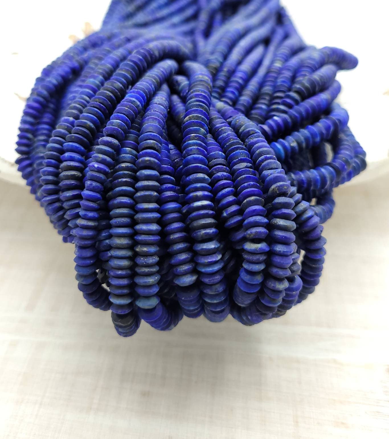 High Quality Lapis Lazuli Saucer, Strand 15 " 4-5mm + 190+ Beads, Jewelry Making Supplies, Heishi Beads, Afghanistan Beads.