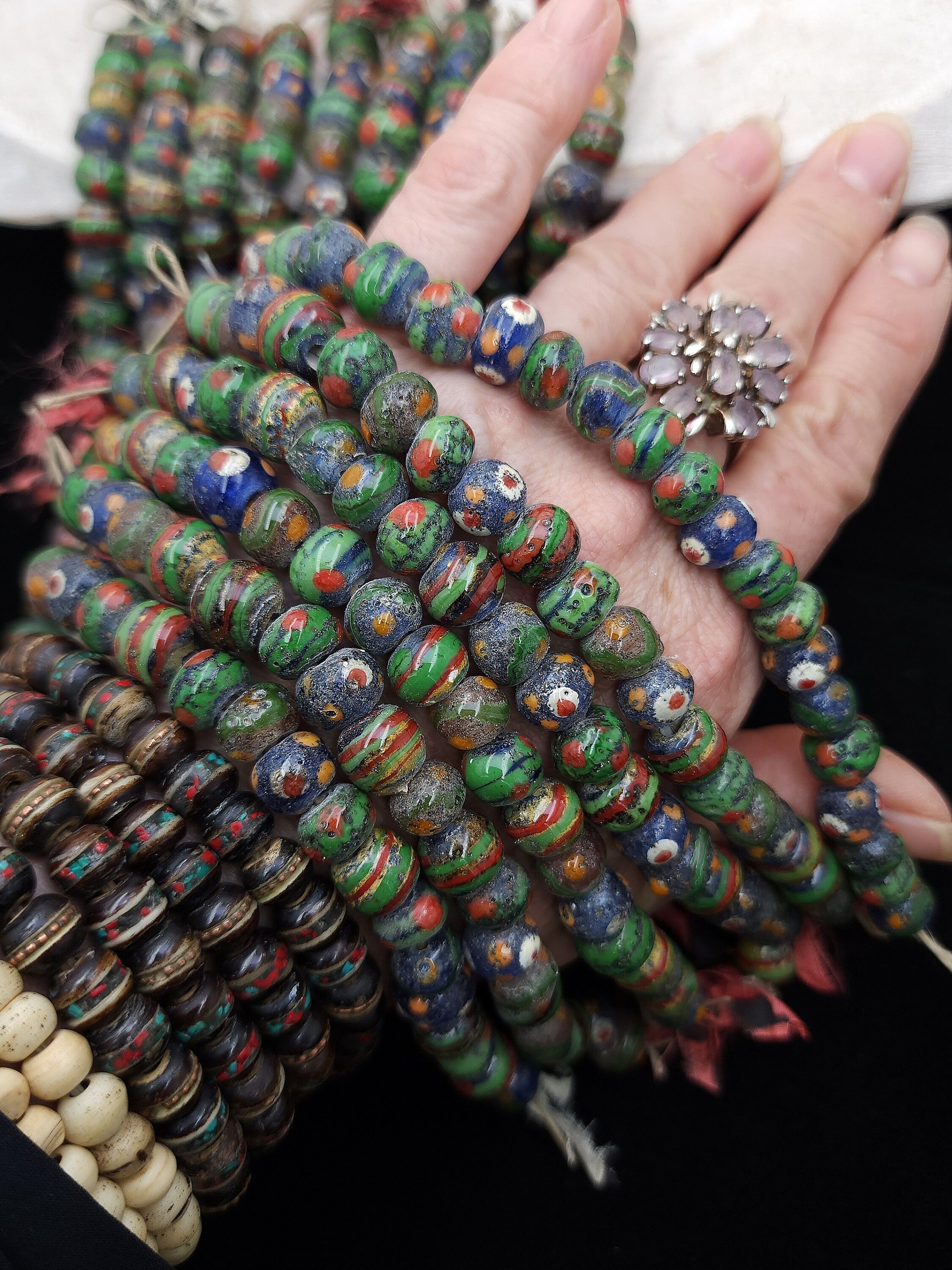 Variety and Fun Thai Glass Beads, Strand 6" Inches 20 Beads 8-10mm, Exclusive Beads, Vintage, Jewelry Making Supplies.