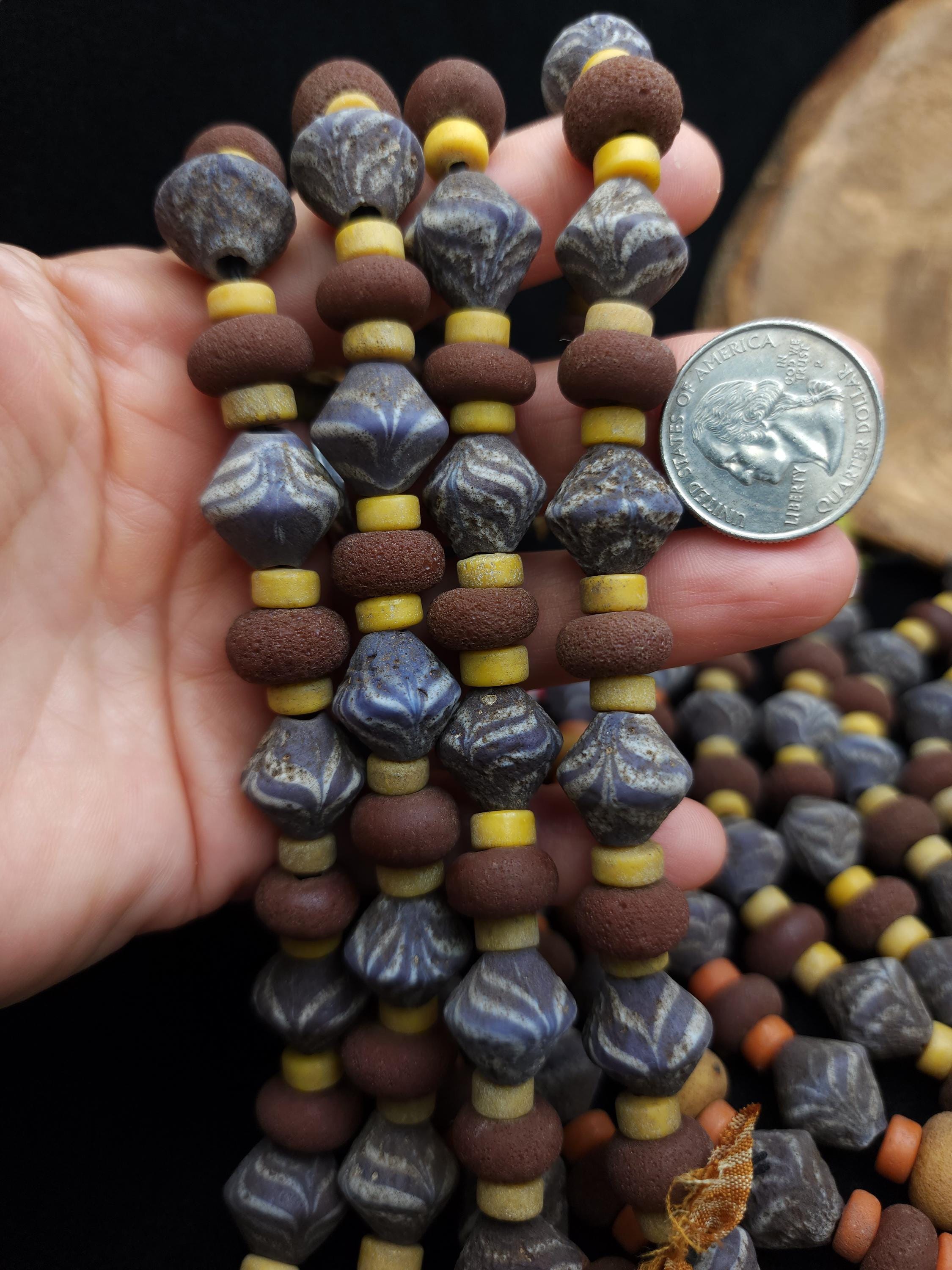 Old Bicone Glass Beads From Thailand, Rustic Vintage, Supplies to Make Jewelry, Two Options to Choose, Strand 27 Beads 8-15mm.
