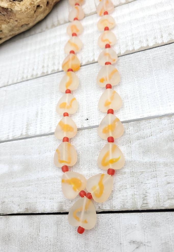 Beautiful Glass Heart Shaped Beads From Afghanistan / Option To Choose Red Pink Or Orange / Strand 15-16" 13-16mm/ Jewelry Supplies.
