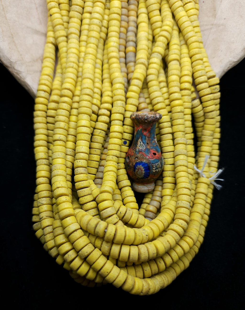 Yellow Canary Glass Beads With Antique Rustic Acent / 8mm 10" Long Strand / Indonesia Java Beads / Jewelry Making Supplies / Craft.