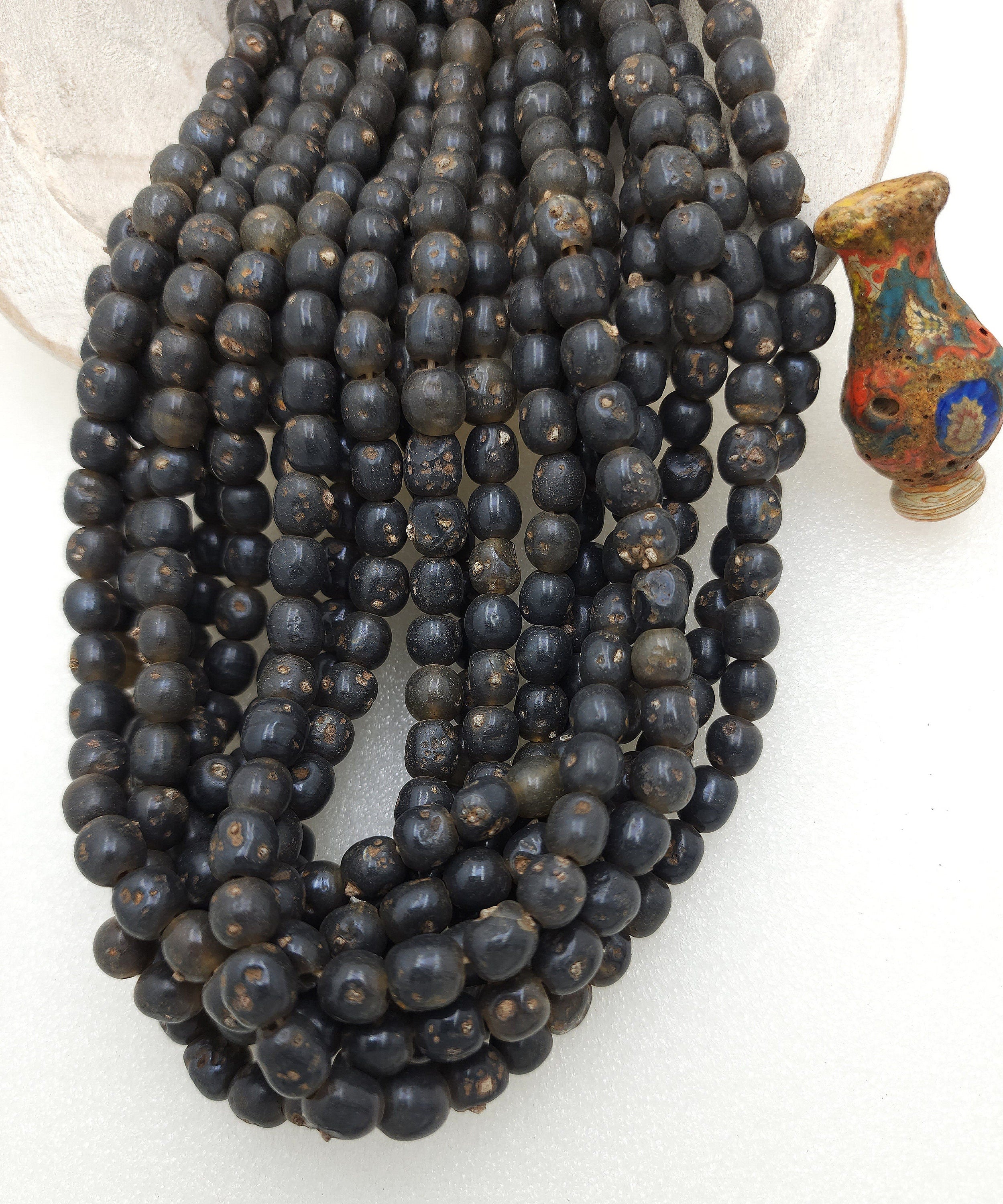 Old Thai Glass Beads, Vintage Grey Semi-Transparent Beads [9 Years Old] Strand 10" 28-30 Beads 8-9mm+, Jewelry Making Supplies.