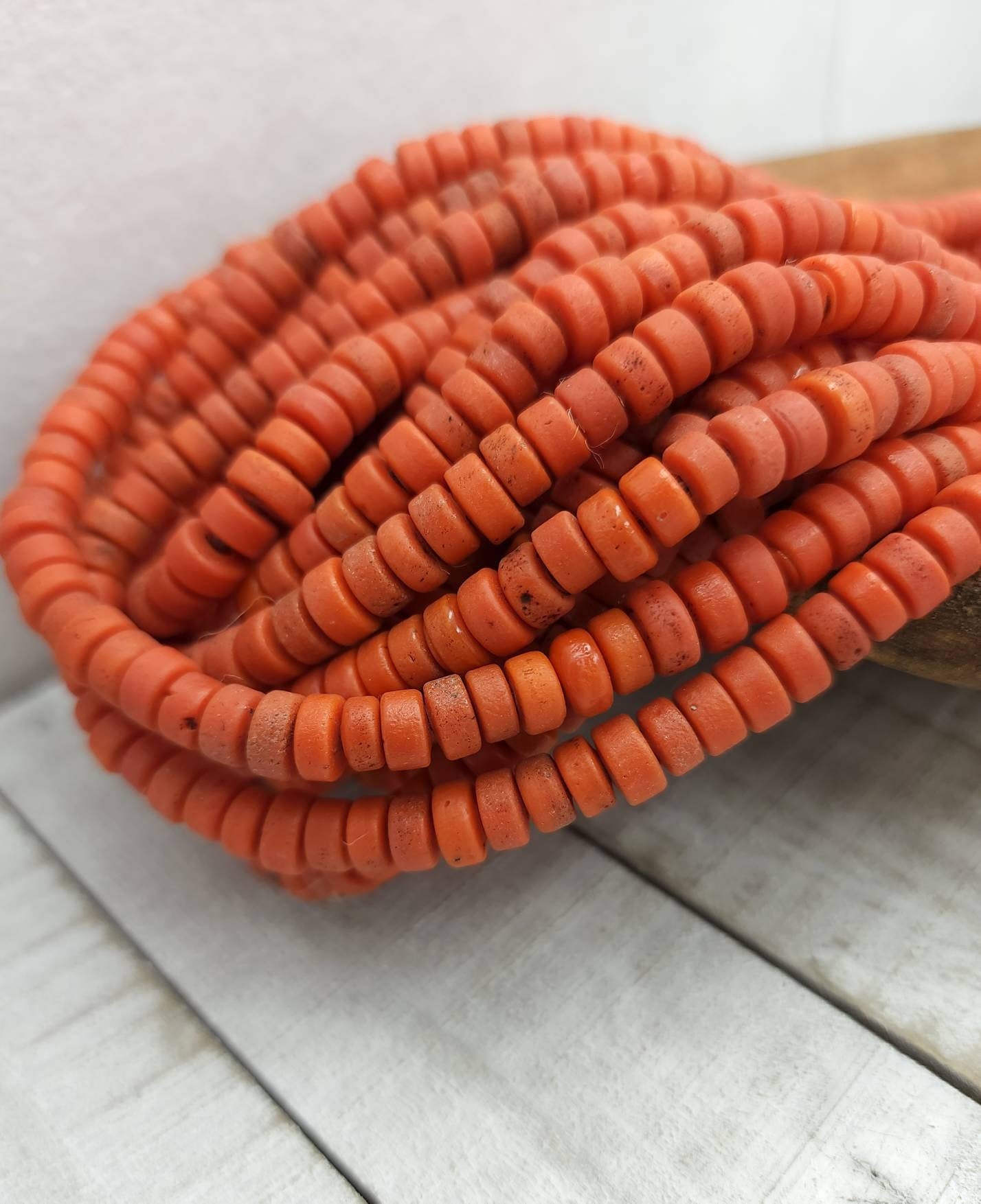 Beautiful Orange Beads Handmade By Indonesian Artisans 8mm Strand 10" / Java / Rustic Beads / Glass Beads / Jewelry Supplies.