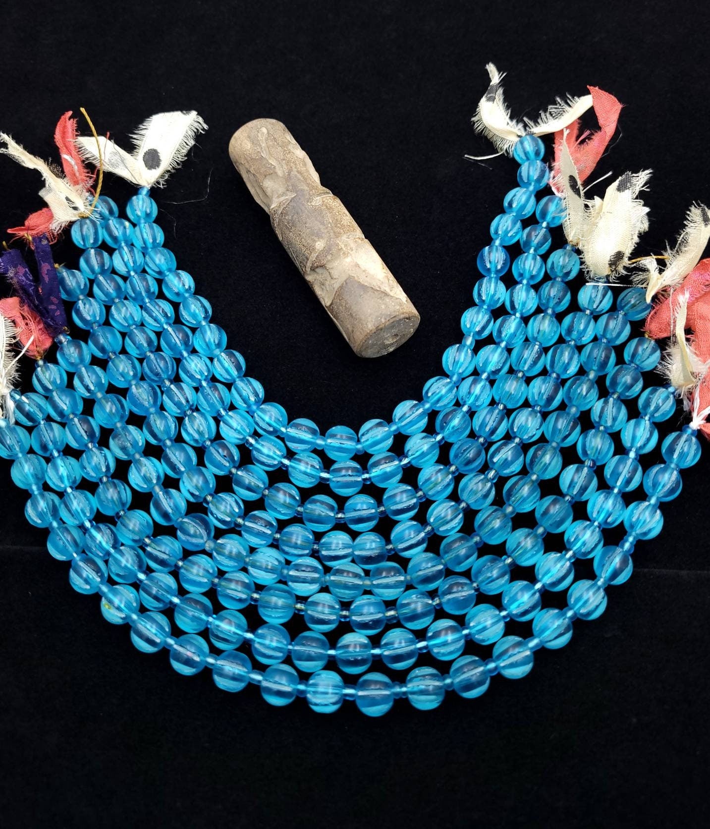 Hand-carved Pumpkin Shaped Crystal Beads / Strand 8" Inches 22 Beads / Jewelry Supplies / Old Beads / Afghan Beads