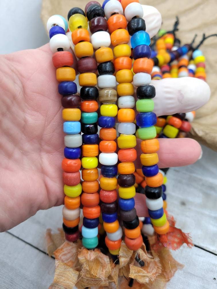 Glass Crow Beads Opaque Striking Colors  Variable Color Strand With 35 Beads 6mm x 9mm /  Pony Glass Beads / Jewelry Supplies