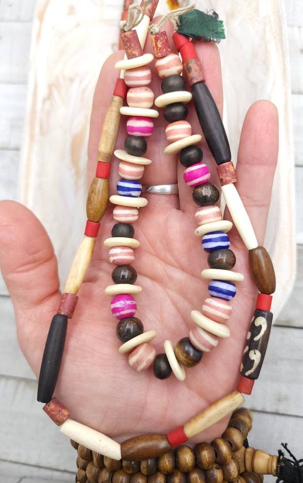Two Strands Of Fun Colored Bone Beads / Jewelry Making Supplies / Tube Shaped Bone Beads.