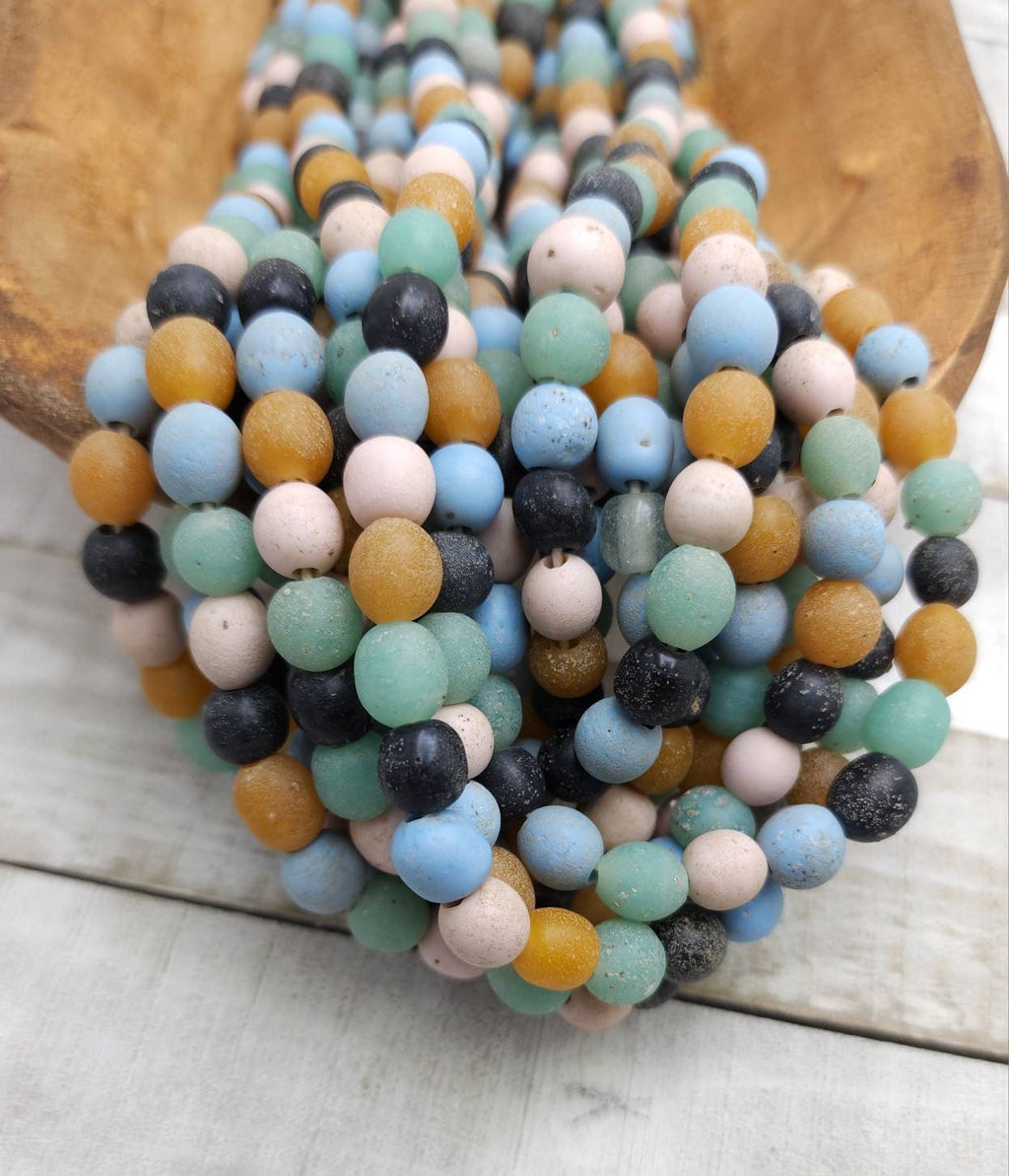 Opaque Glass Java Beads With Rustic Accent 9-10mm Choose Full Strand 23" Long[52+ Beads] or Half Strand 12"[26+] / Indonesian Beads /