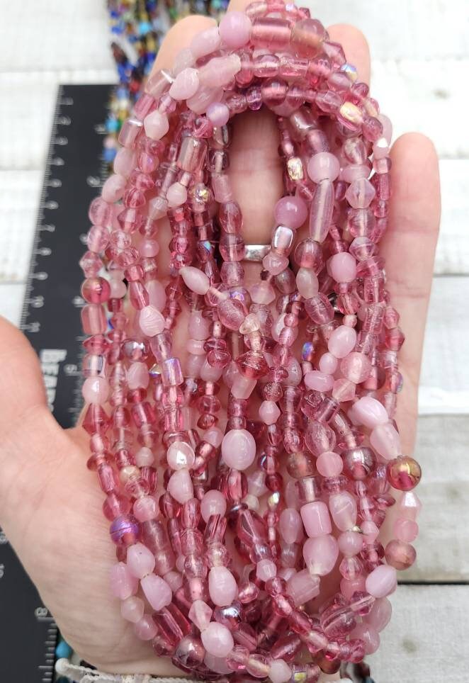 Lot Of 3 Strands 34-36" Inches Each Strand / Glass Beads / Pink / Lilac / Multicolor / Jewelry Supplies / Rosary.