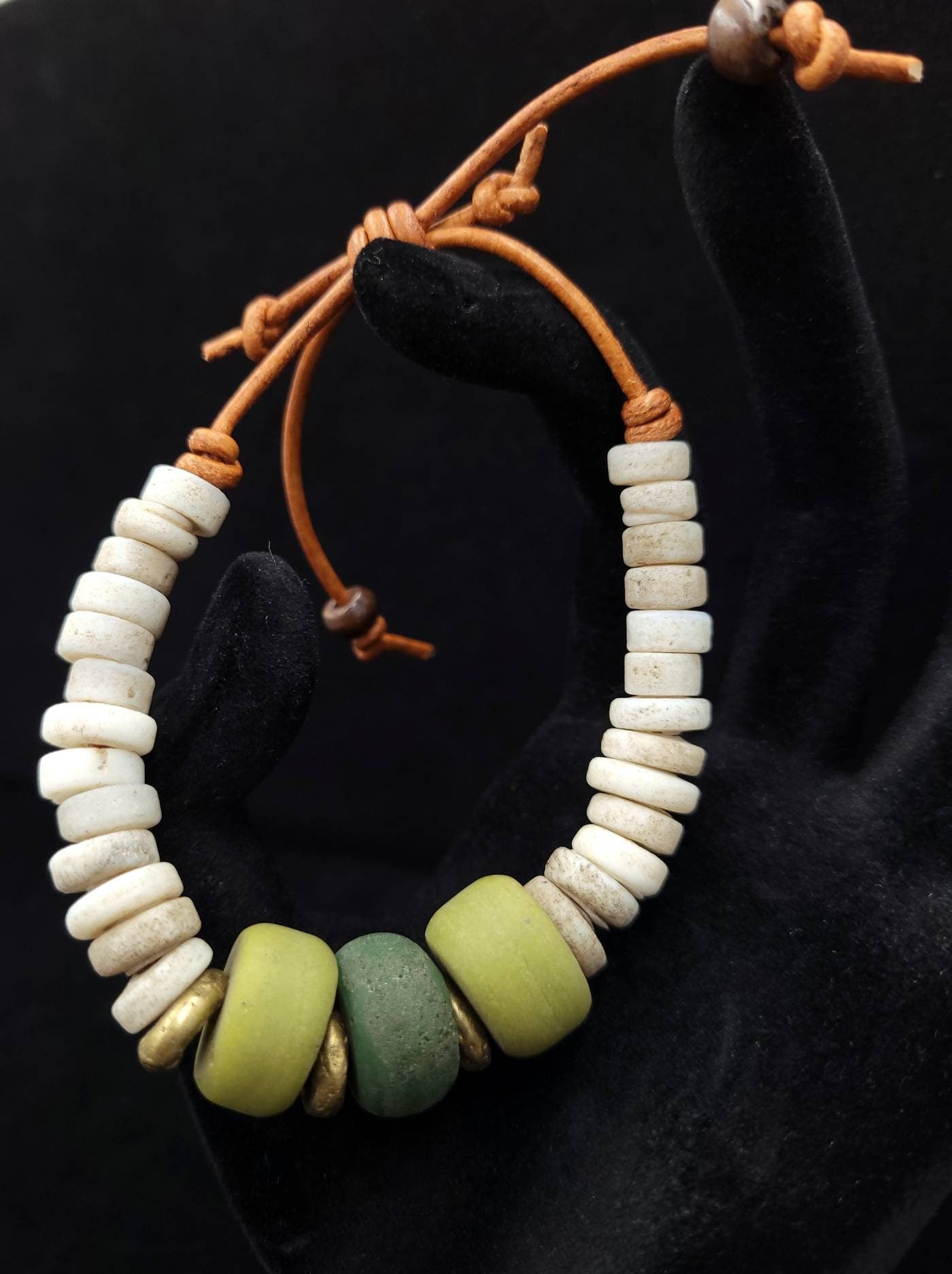Wow Beautiful Leather Bracelet With Old Thailand Beads / Bracelet For Him Or Her/Boho Tribal Ethnic Hippie Jewelry.