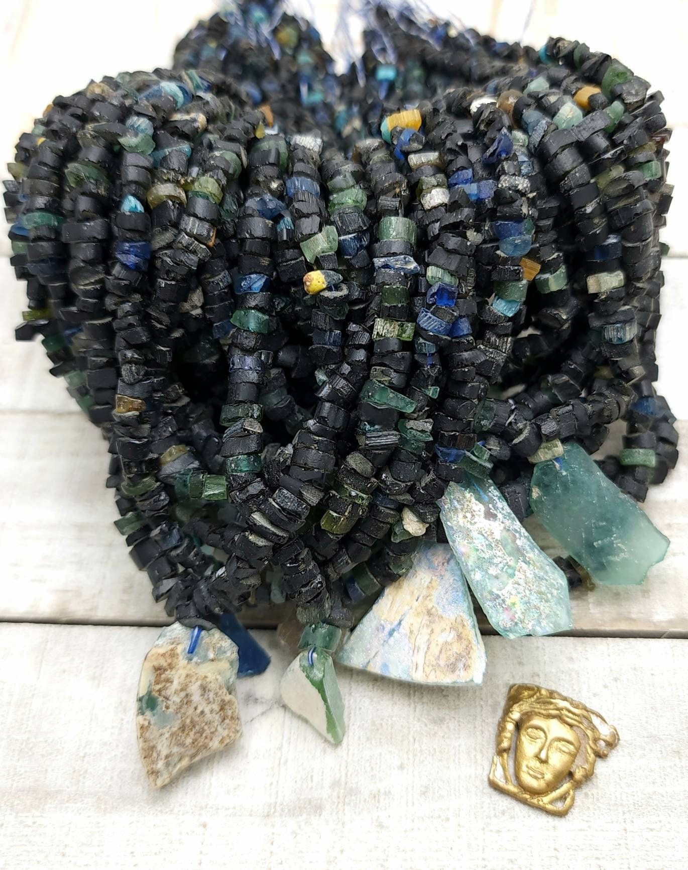 Genuine Ancient Roman Glass Beads Small Chunky 5-8mm Full Strand 15.5" Inches / Authentic Roman Glass Not Imitation / Jewelry Supplies.