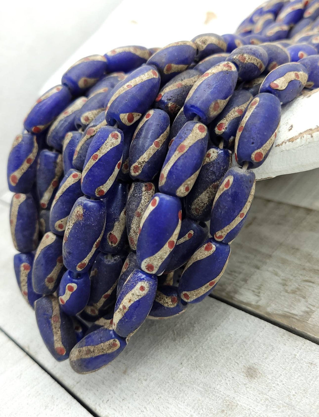 Old Accent Glass Beads Made By Thai Artisan Hands/ Indonesian Beads /Java / 10 Beads 18-20mm x 10mm / Jewelry Supplies / Vintage / Venetian