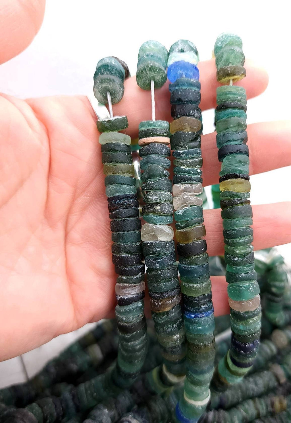 Beautiful Large Authentic Genuine 100% Ancient Roman Glass Shaped Discs / Choose Strand Length 7" or 14" 8-9 Or 10mm / Jewelry Supplies.