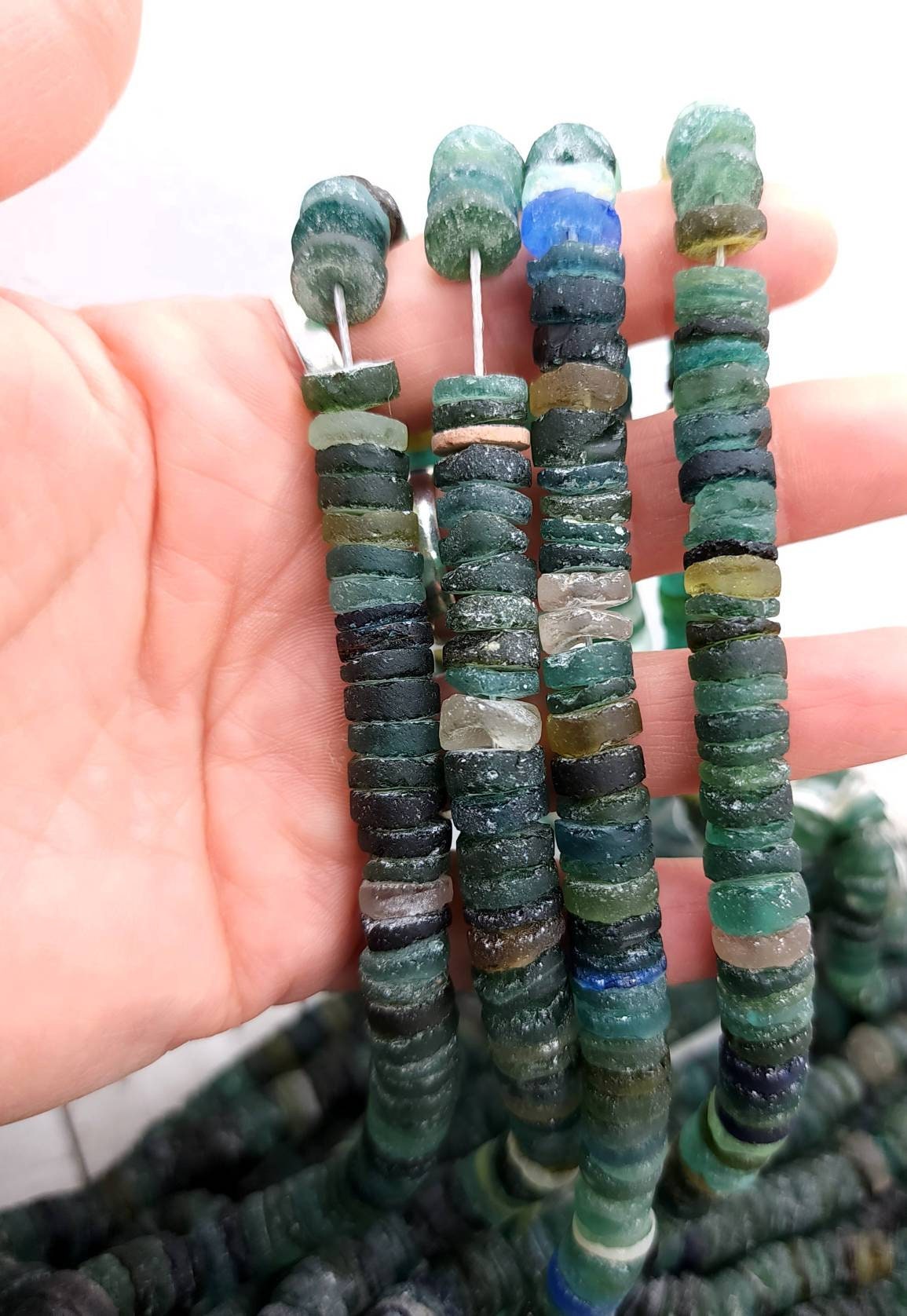 Beautiful Large Authentic Genuine 100% Ancient Roman Glass Shaped Discs / Choose Strand Length 7" or 14" 8-9 Or 10mm / Jewelry Supplies.
