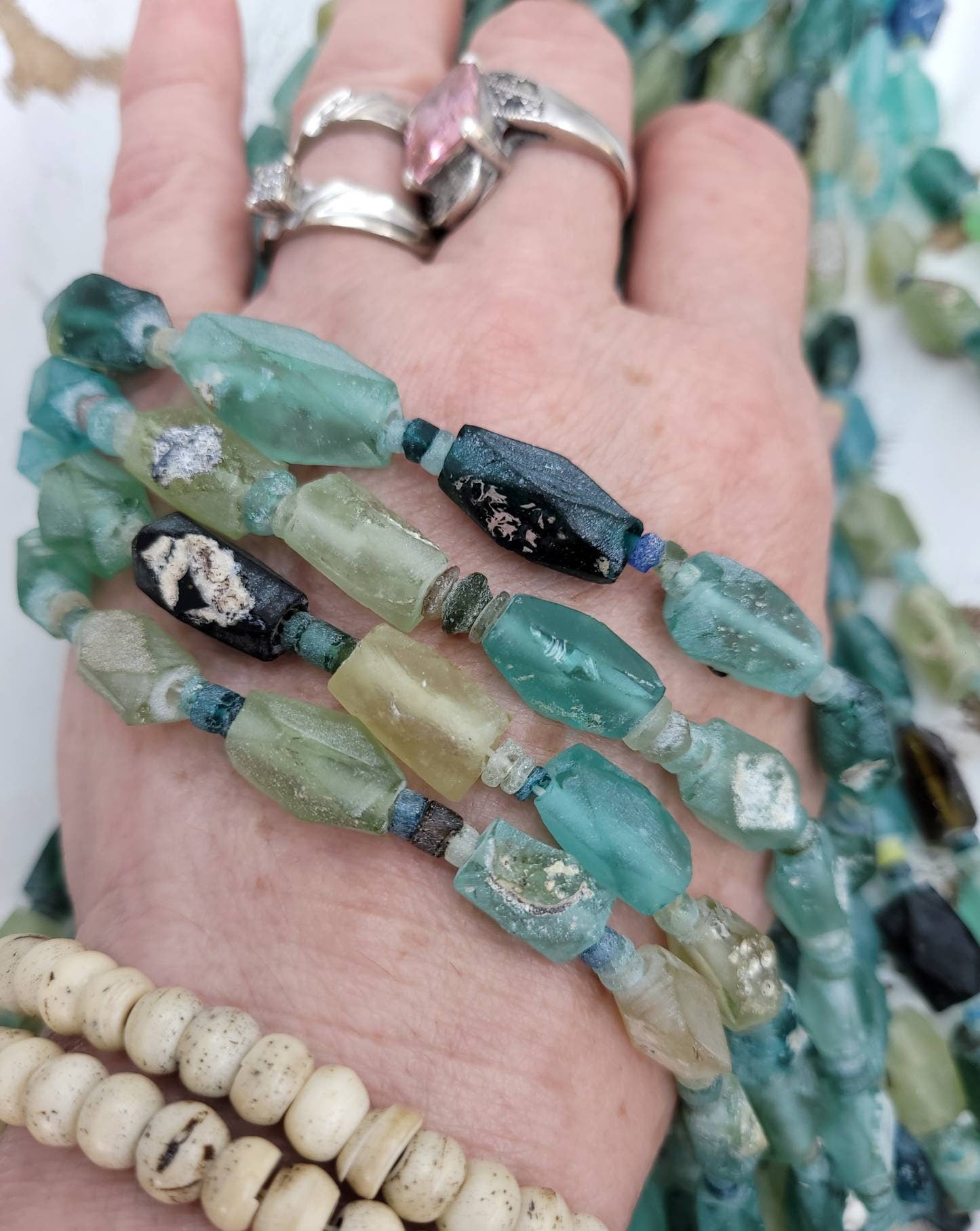 Authentic Genuine Ancient Roman Glass Faceted Diamond-Shaped Roman Glass Beads /15 "-16" Full  Strand Big Diamond 10-16mm/ Jewelry Supplies.