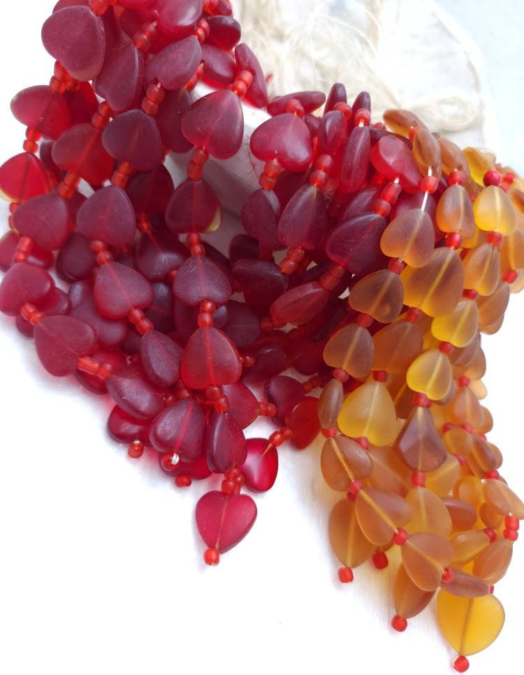 Fun And Cute Afghanistan Glass Beads Strand 15-16" Long 20-23Beads 10-18mm / Option to Choose Red or Honey Color  /  Jewelry Supplies.