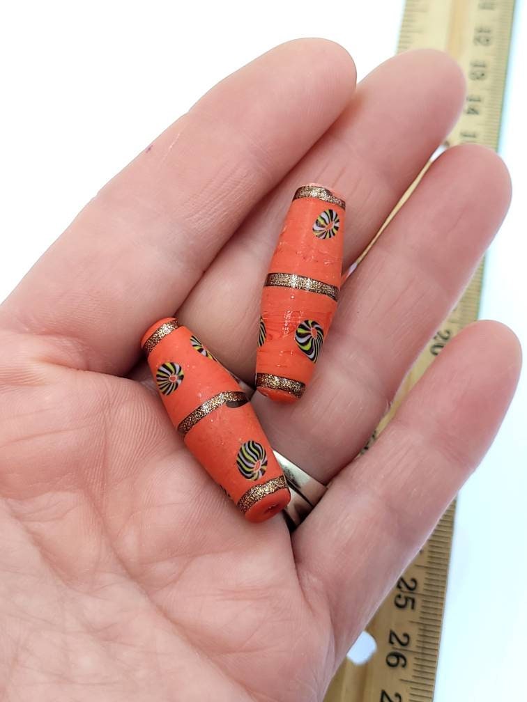 Beautiful And Ancient Indonesian Beads Millefiore From East Java /Jewelry Supplies / Old Stock Hard To Find.