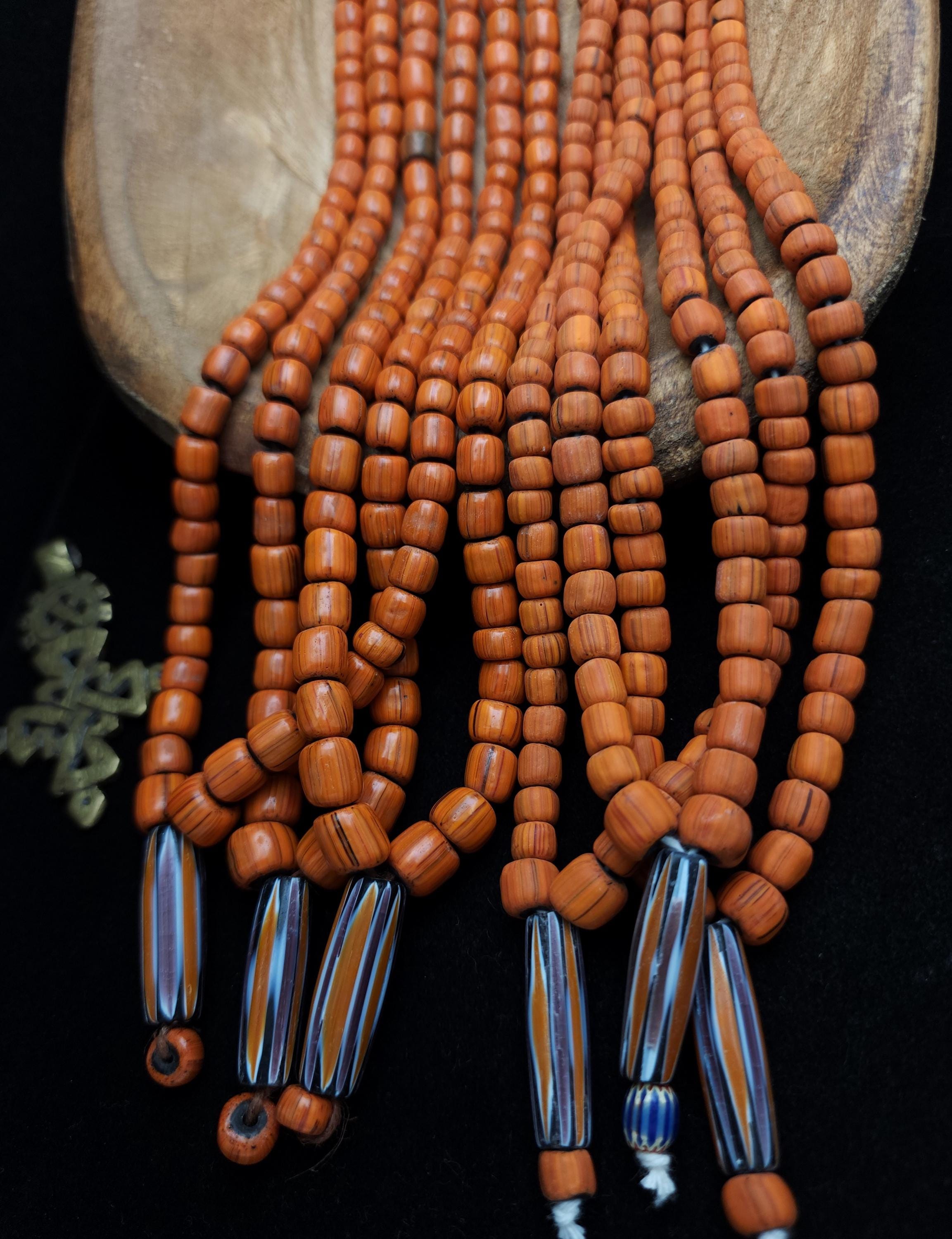 Javanese Glass Beads, Vintage Muti-Salak Beads, Orange Glass Beads, Traditional Java Beads, Strand 16-17" 5-10mm, Jewelry Making Supplies.