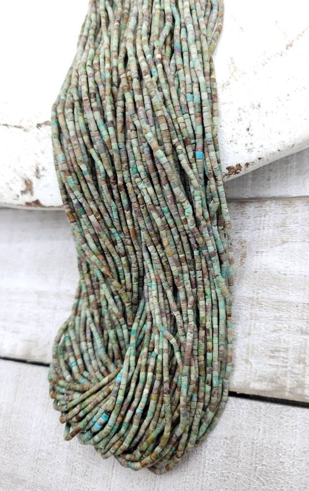 Authentic Heishi Beads Made Of Genuine Natural Turquoise, Strand 15" long and 1.5 mm in diameter, Afghan beads, Jewelry Making Supplies.