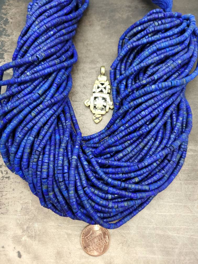 Beautiful Natural Authentic LapisLazuli Heishi Beads From Afghanistan / LapisLazuli Cylinder 4mm+ x 3mm Strand 14 "/ Jewelry Supplies.