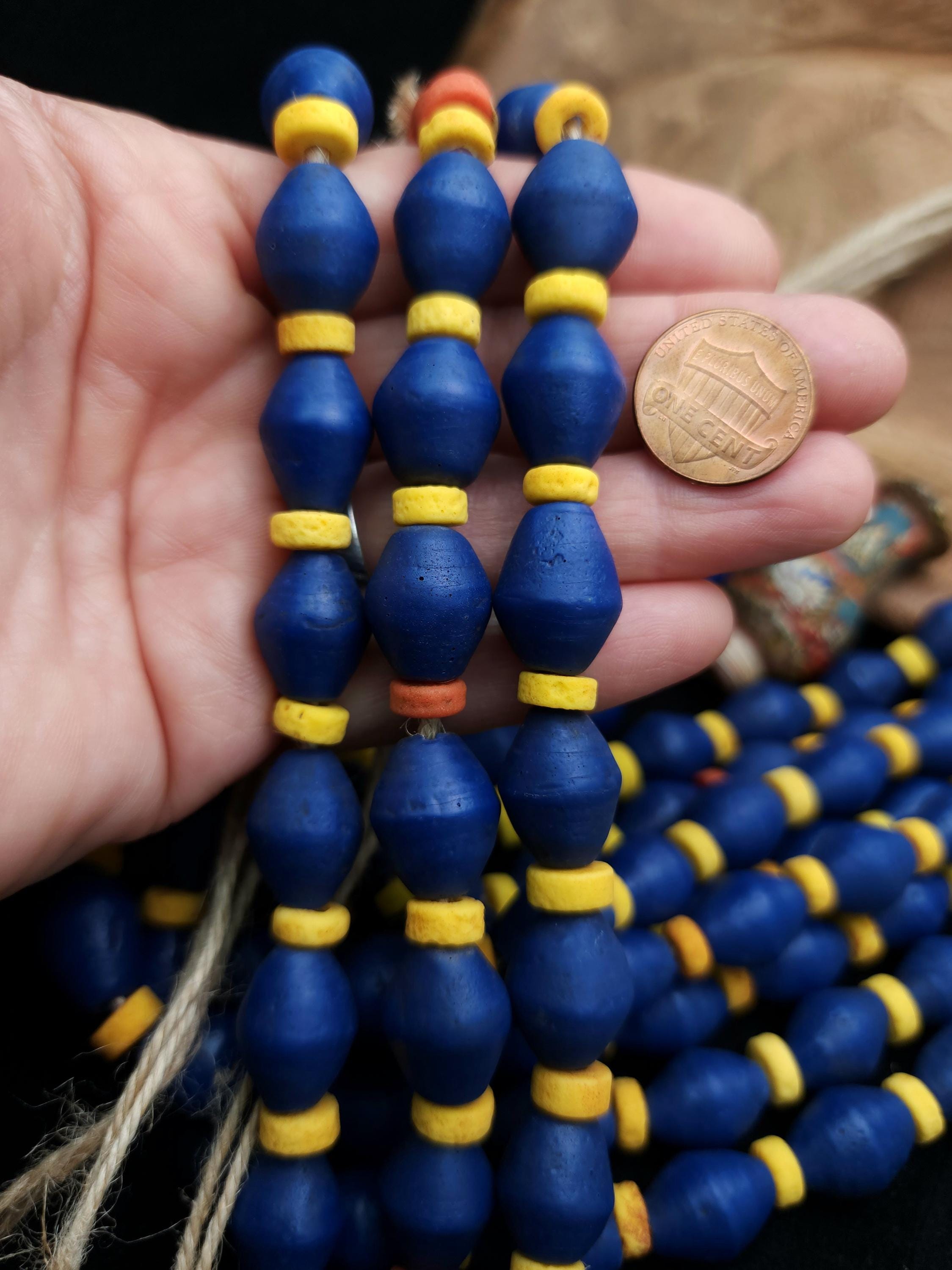 Full Strand 13-14" Blue Bicone Glass Beads 16mm, Rustic Indonesian Beads, Jewelry Making Supplies, Craft.