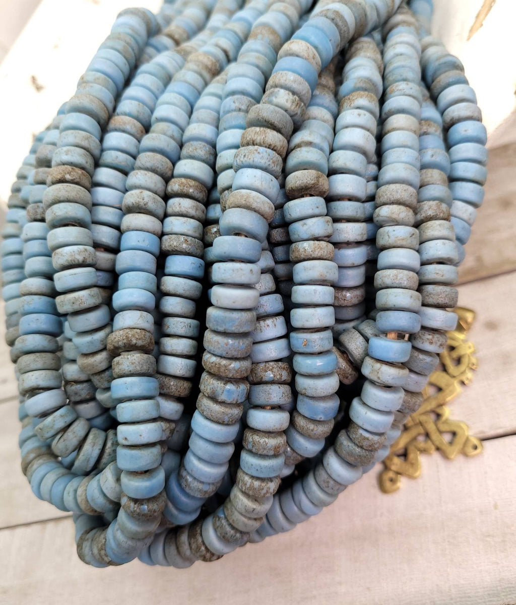 Glass Beads With Rustic And Old Accent 8-10mm Strand 10" Long From Java Indonesian / Jewelry Making Supplies / Craft.