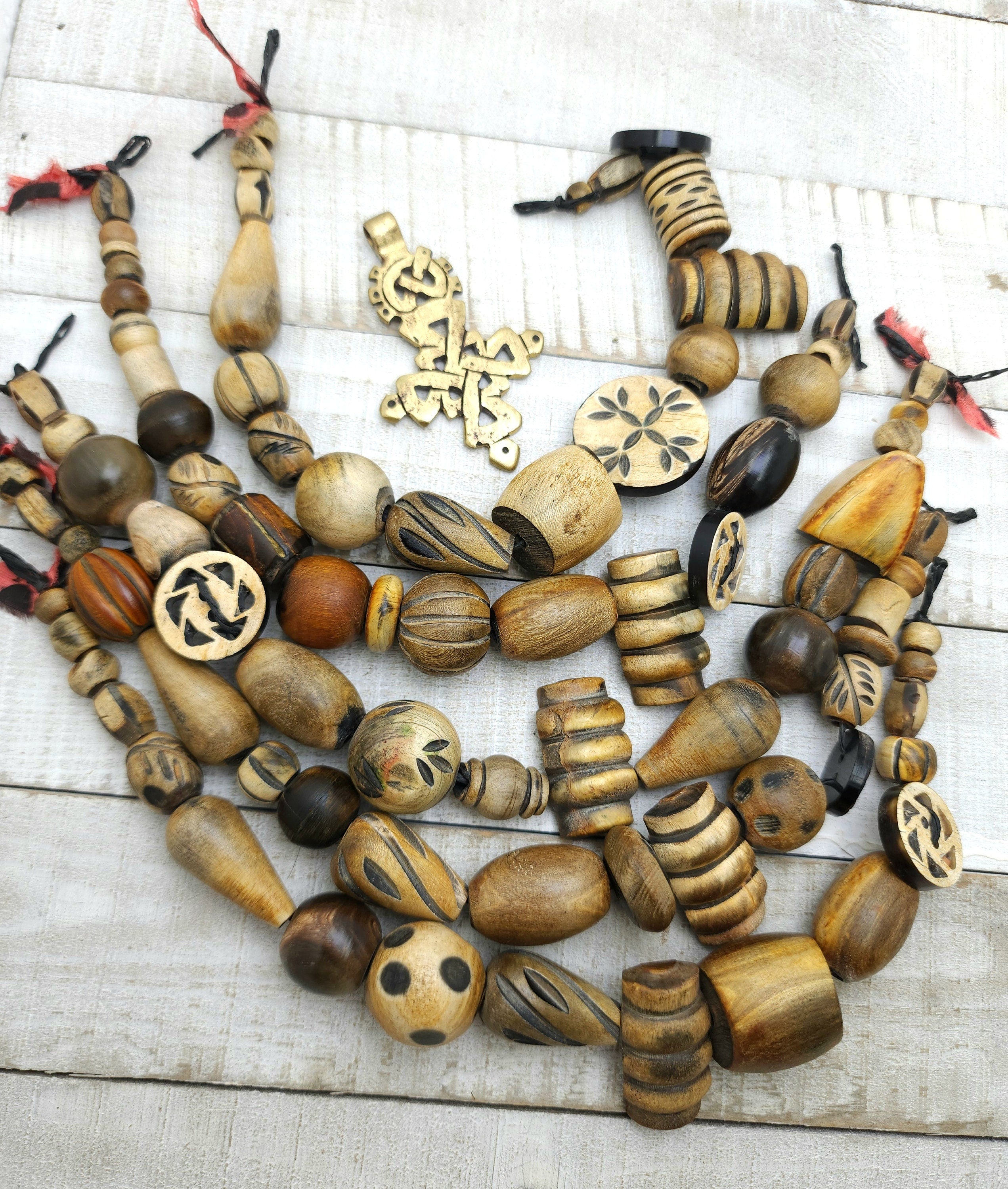 Hebra variable de cuentas de hueso de cuerno, 10", cuentas talladas, cuentas de hueso nativas y africanas, suministros para hacer joyas.