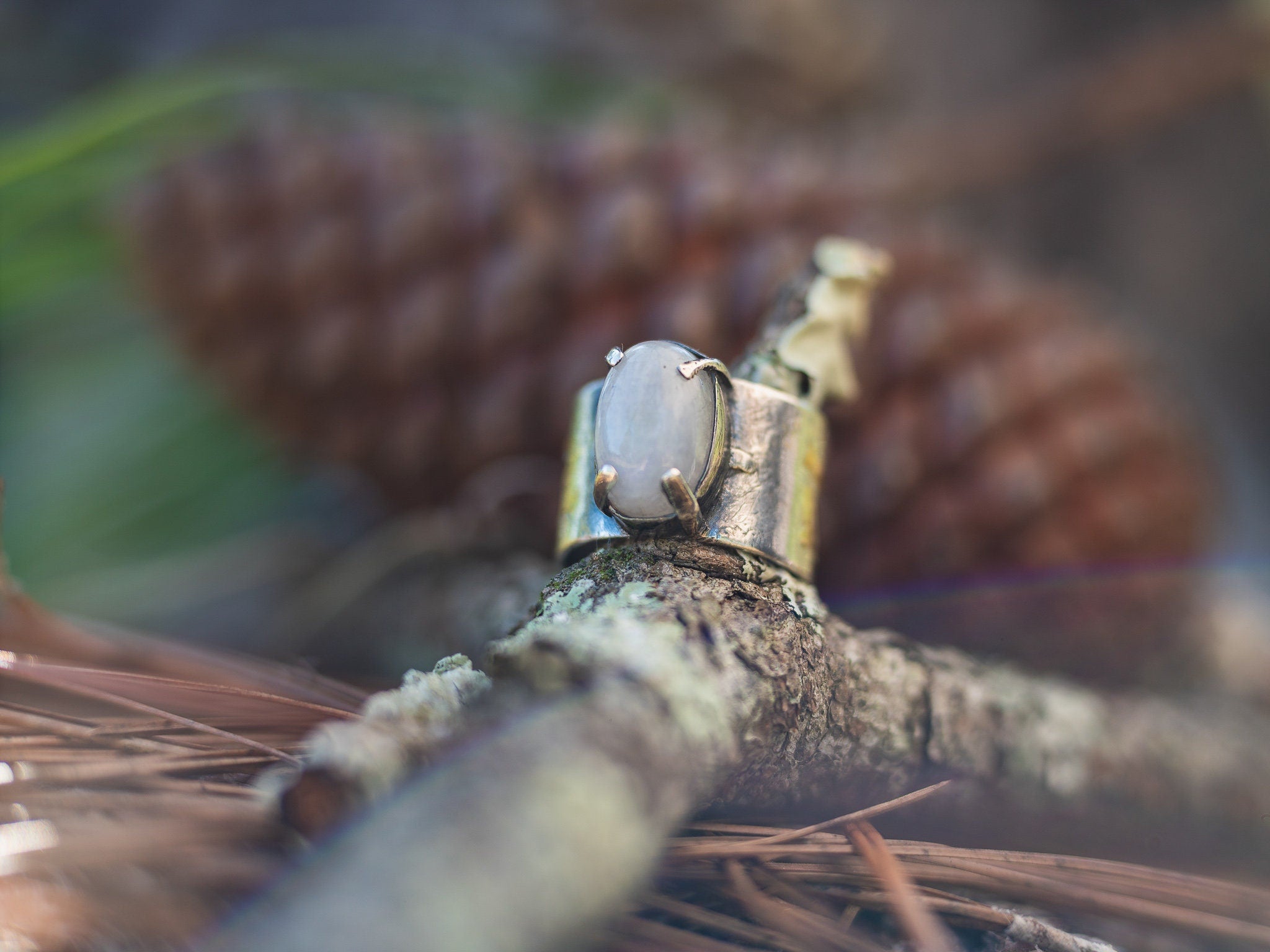 925 Sterling Silver | Rainbow Moonstone | Real 14Kt Gold Accents|Ring Size 8 1/2