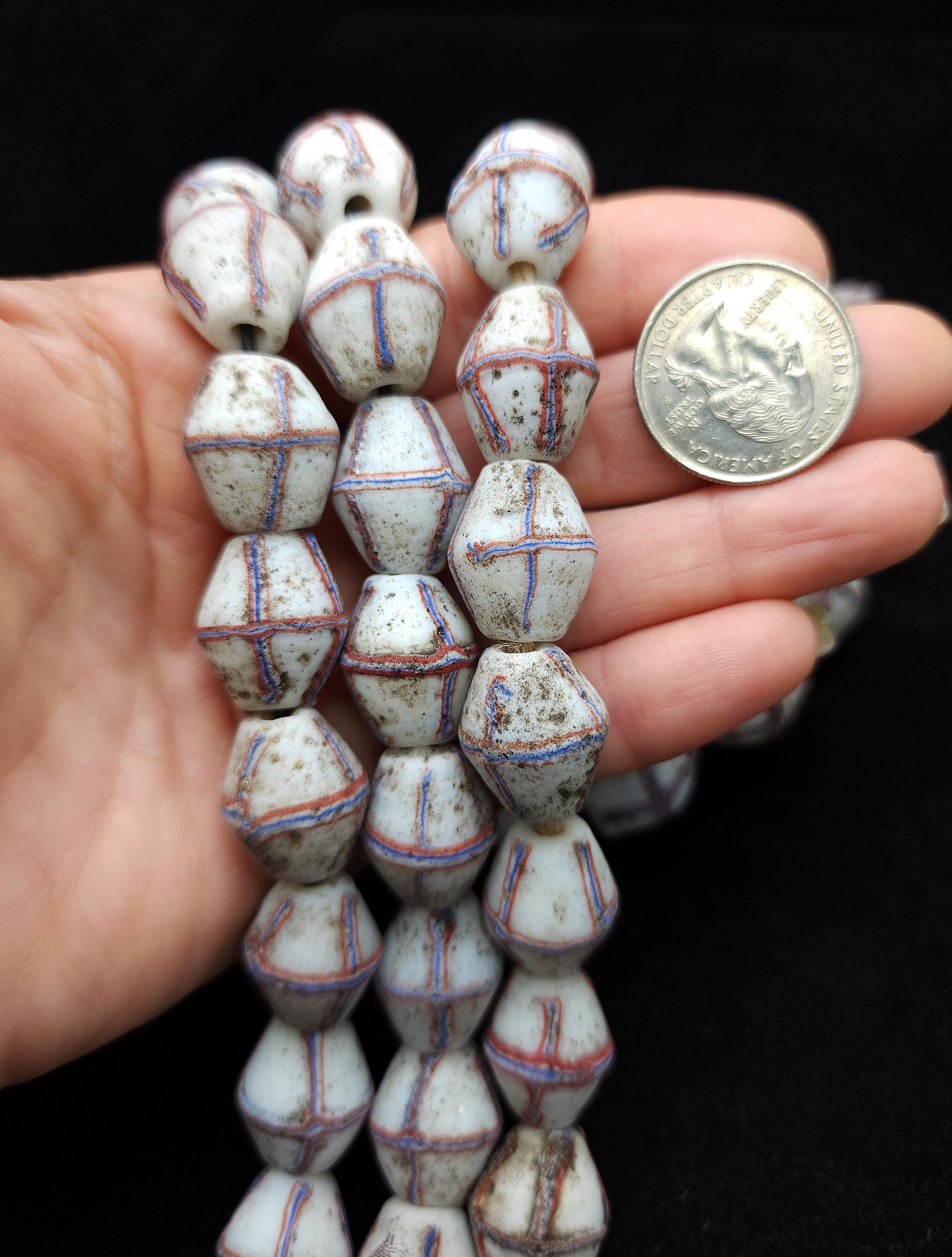 Venetian Cross Beads with Rustic Accent / Ethnic Bicone Beads From Java Strand of 12 beads 16-19×13-14mm / Jewelry Making Supplies.
