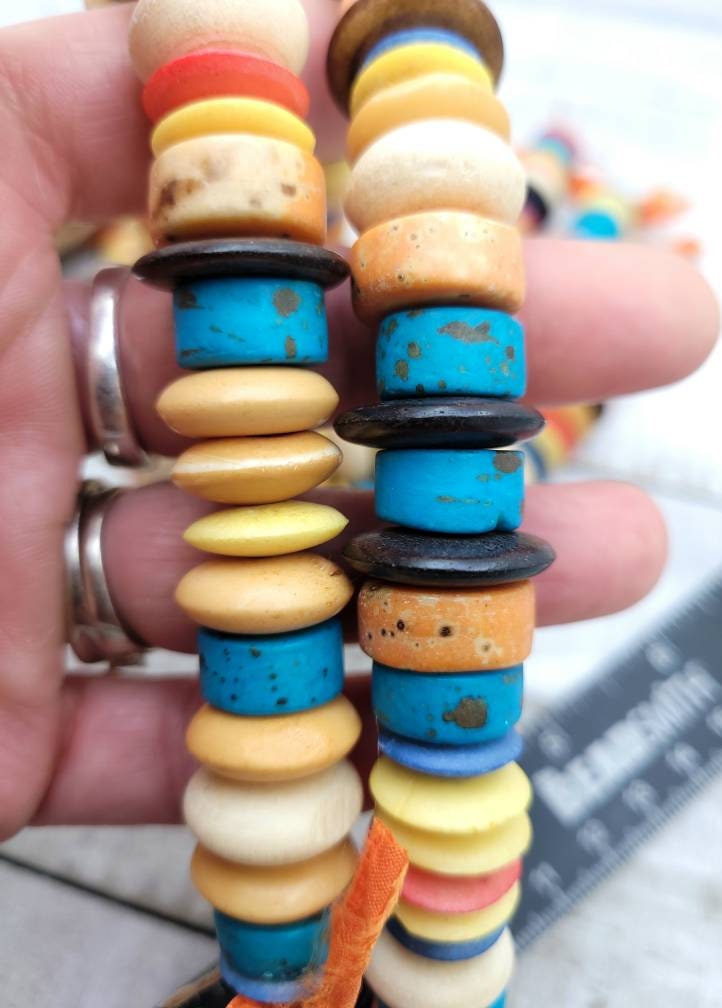 Natural Bone Beads Beautiful Colors Strand 8" Inches 12-18mm / Boho / Hippie/ Ethnic / Party / Fun / Rainbow /Jewelry Supplies.