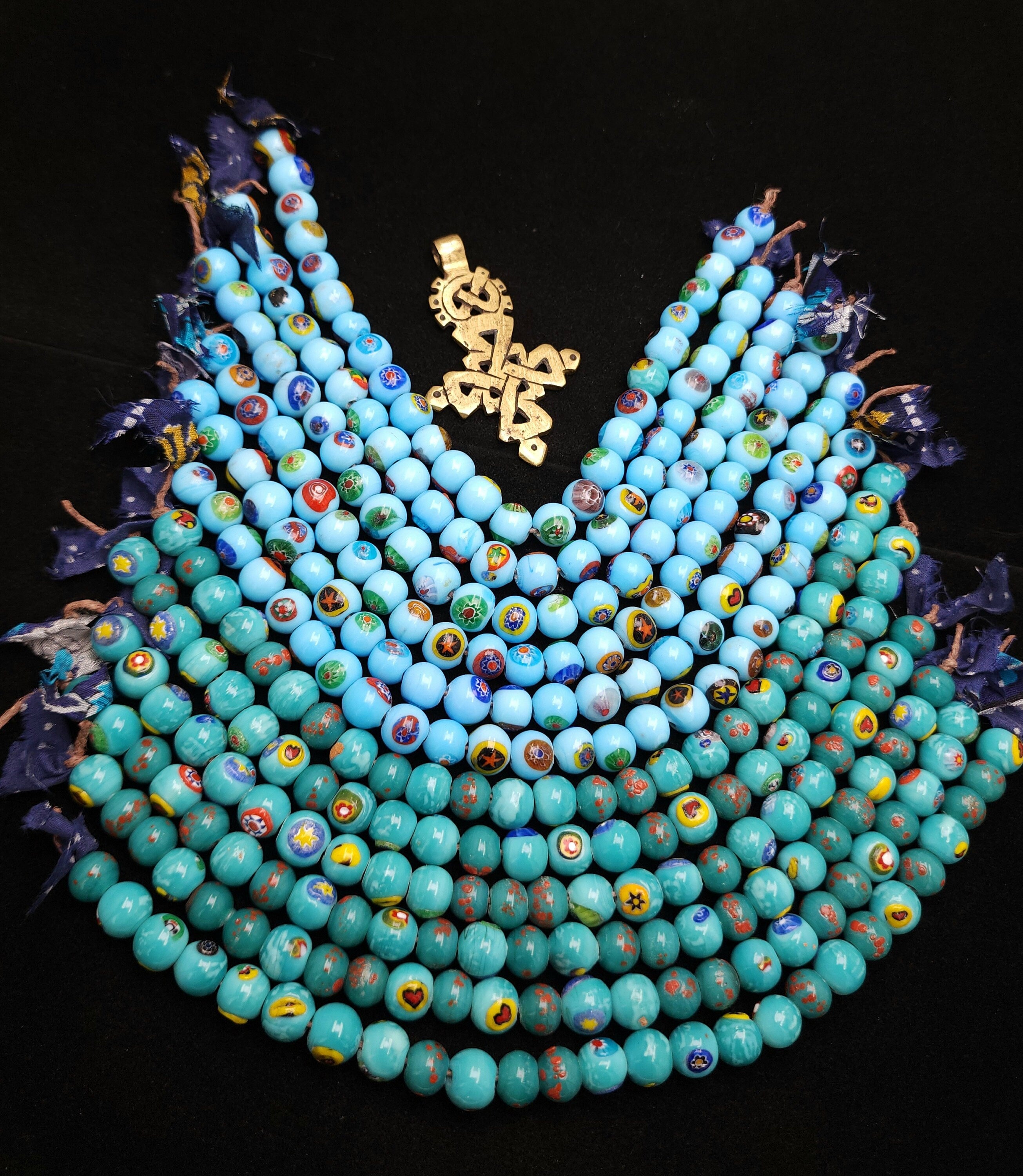 Millefiore Glass Beads Strand 8" 9-10mm, Glass Beads For Jewelry Making, Handmade Beads, Boho Tribal Ethnic
