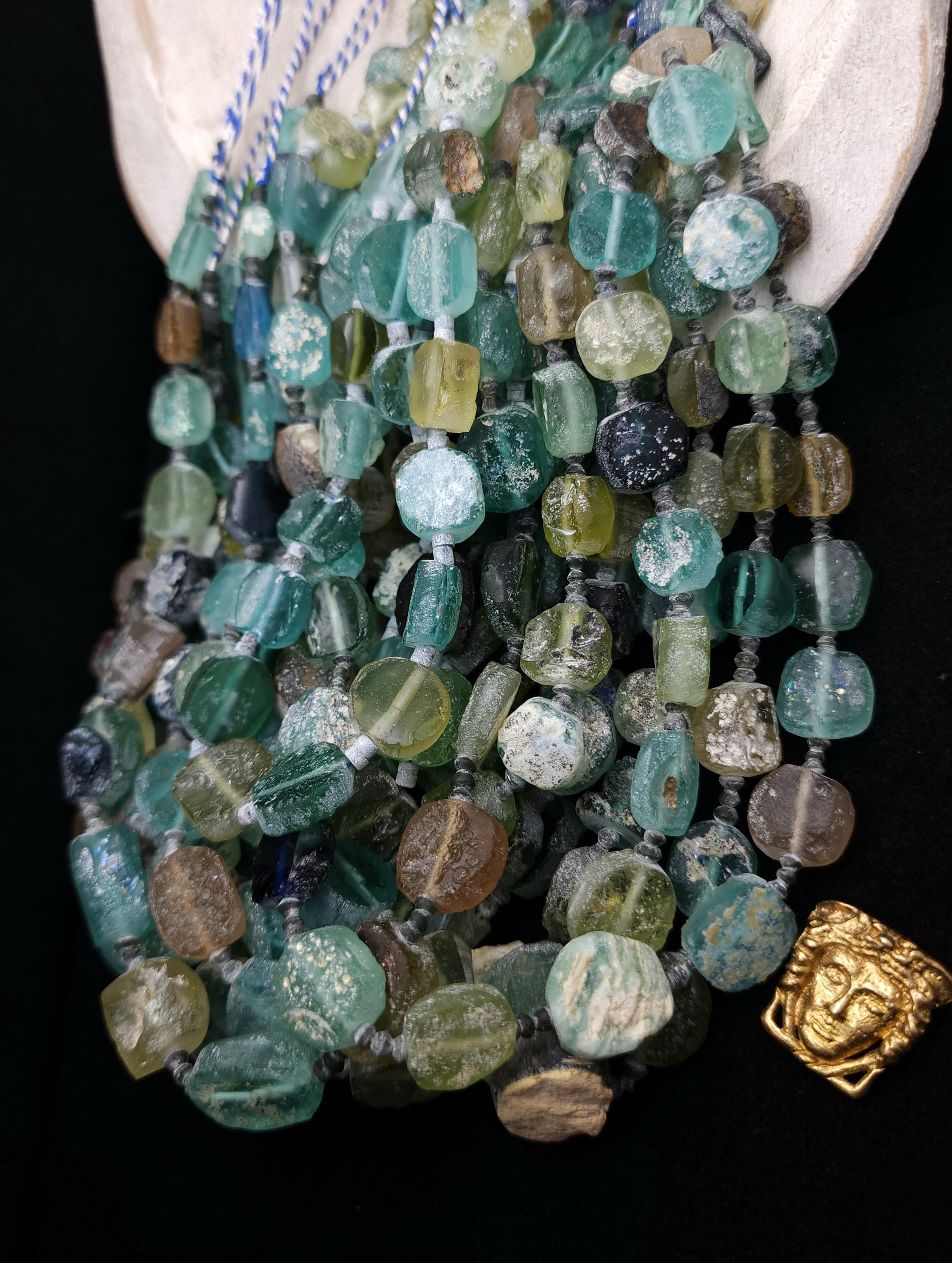 Unique Roman Glass Strand 15" Inches Long 10-18mm, Very Old Glass From Ancient Rome From Afghanistan, Excavated Beads, Jewelry Supplies.