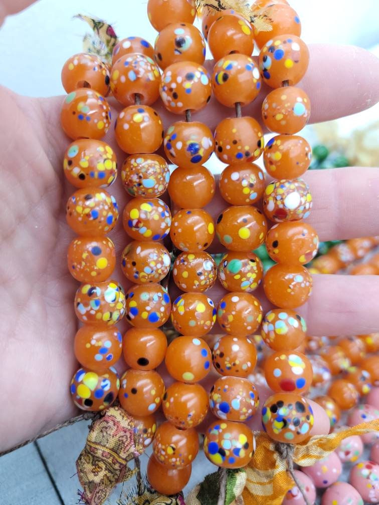 Glass Beads Handmade From Thailand 12mm x 10mm Strand with 12 Beads / Lampwork Beads / Jewelry Making Supplies / Indonesian beads.