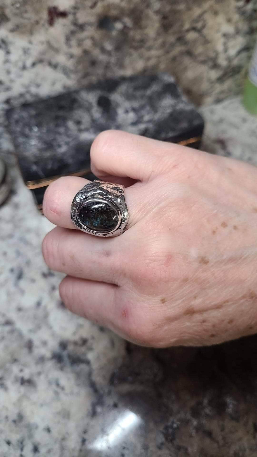 Available Sizes 7 and 13 Authentic 925 Silver Blue Labradorite Ring/Rustic Accent / Handmade Jewelry.