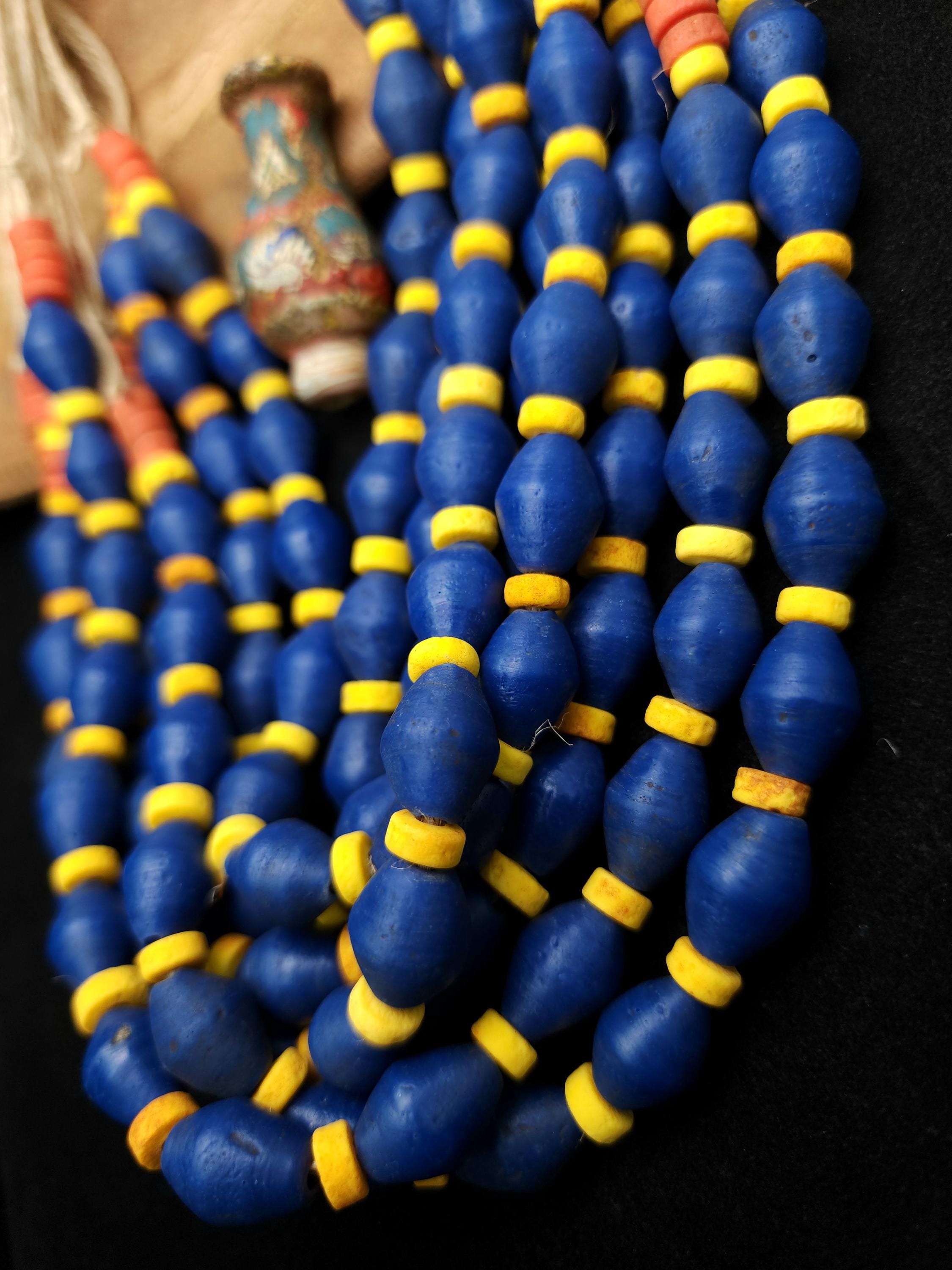 Full Strand 13-14" Blue Bicone Glass Beads 16mm, Rustic Indonesian Beads, Jewelry Making Supplies, Craft.