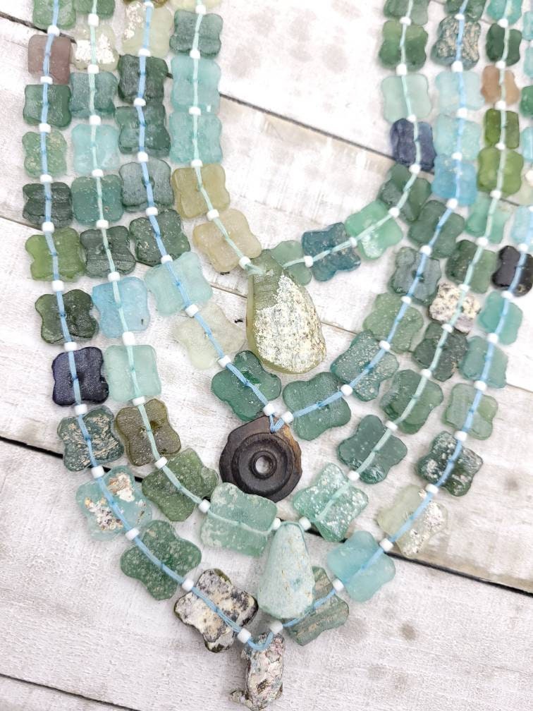 Authentic Genuine Glass Beads From Ancient Rome Strand 15-16" 8-14mm x 10-15mm, Jewelry Supplies,  Roman Glass Beads, Jewelry Supplies.