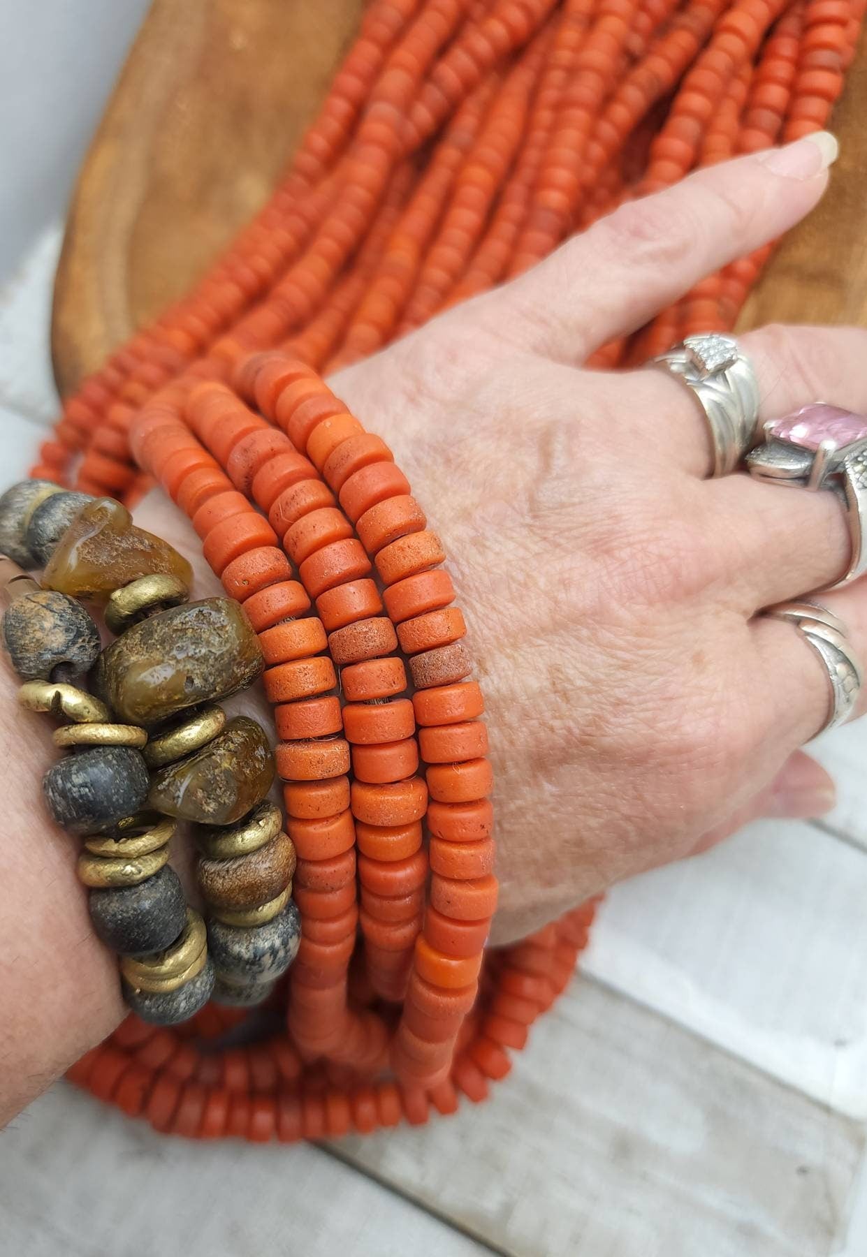 Beautiful Orange Beads Handmade By Indonesian Artisans 8mm Strand 10" / Java / Rustic Beads / Glass Beads / Jewelry Supplies.