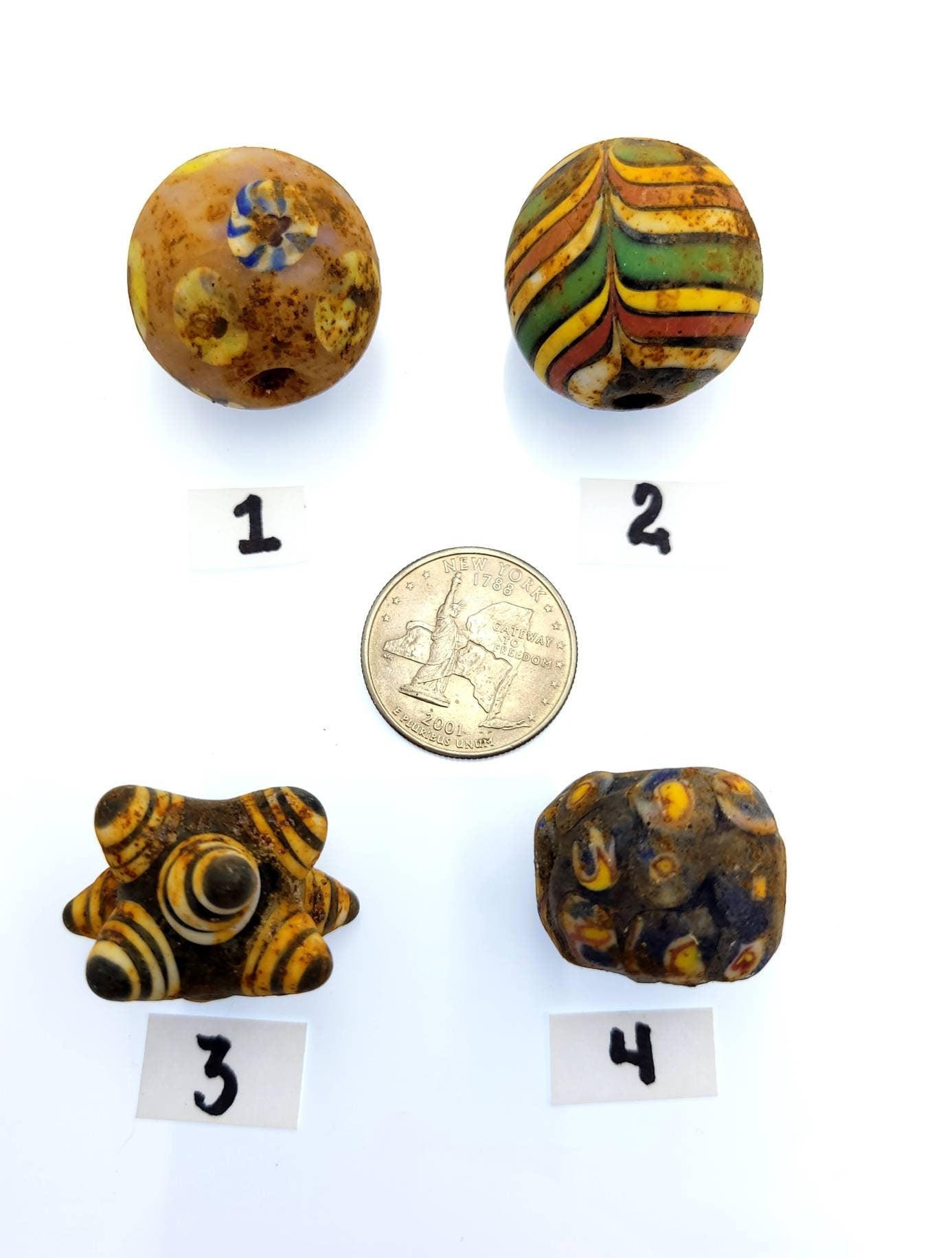 Ancient Indonesian Beads Millefiore From East Java, Jewelry Making Supplies, Hard To Find, Vintage.