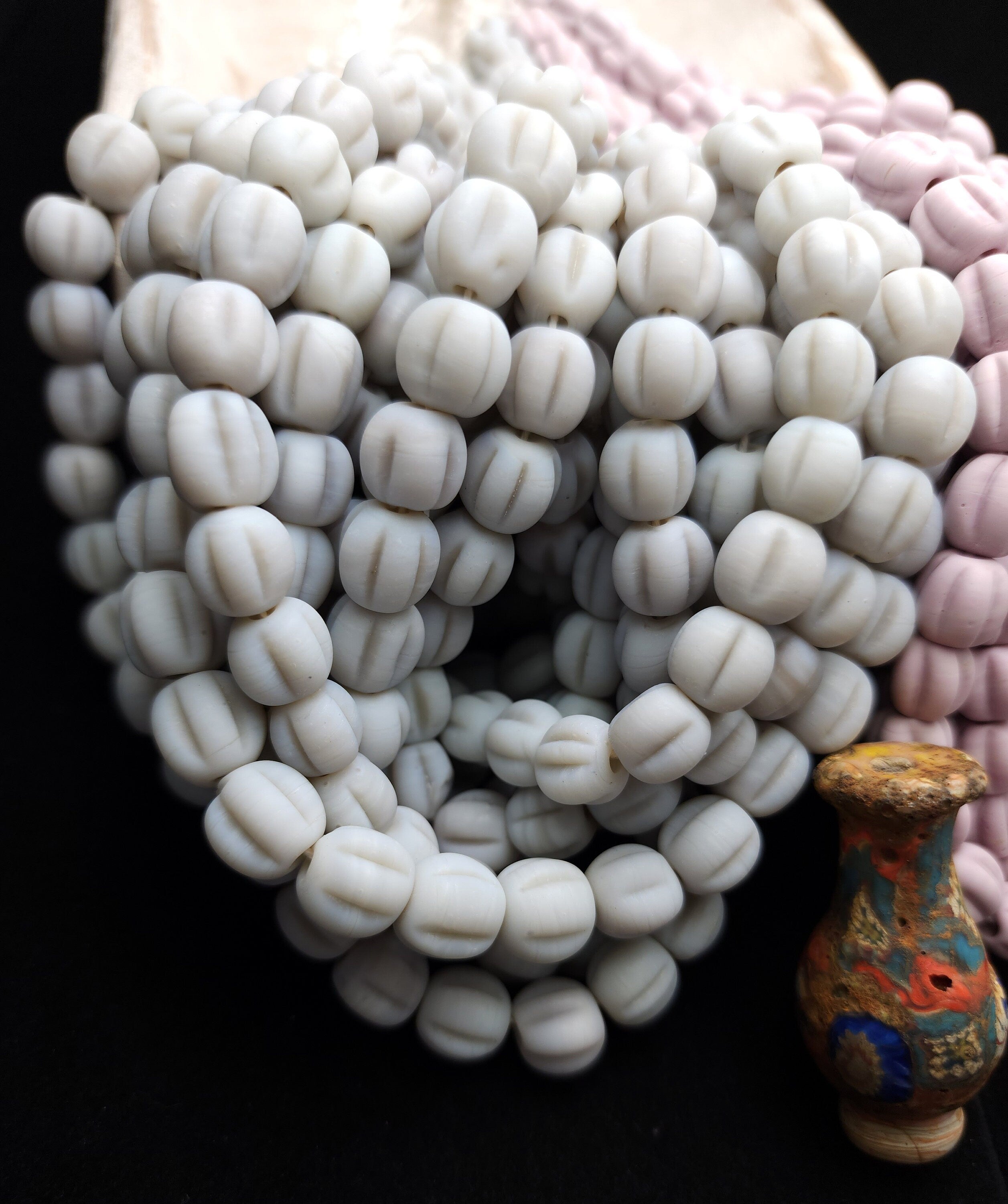 Melon Shaped Glass Beads With 9-11mm 15 Beads, Jewelry Making Supplies, Lampwork Beads, Option To Choose Lila or Silver Color, Indonesian
