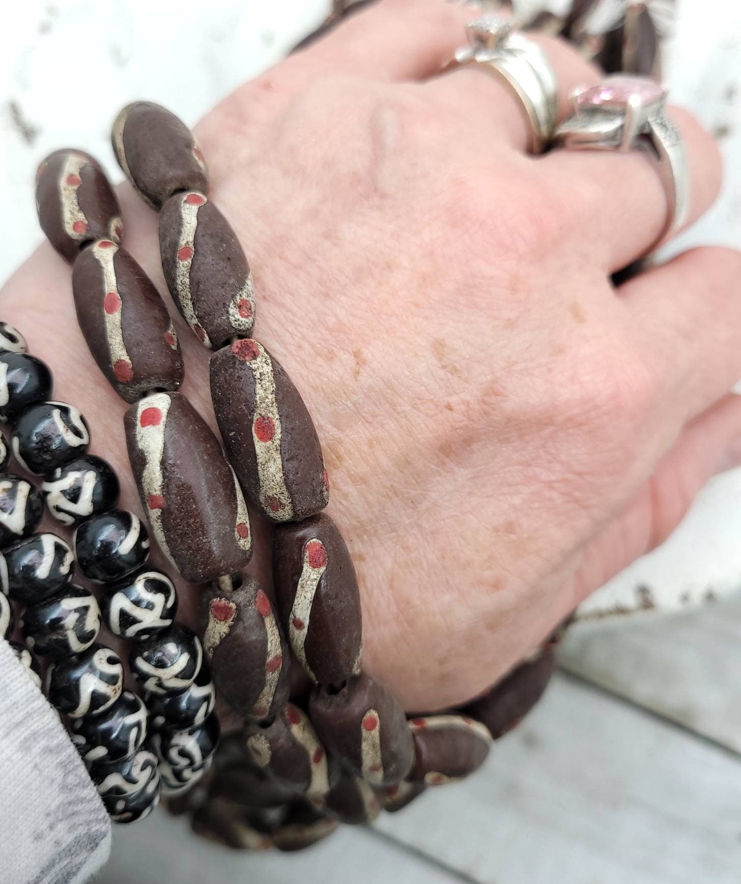 Old Accent Glass Beads Made By Thai Artisan Hands/ Indonesian Beads /Java /10 Beads 18-20mm x 10mm /Jewelry Supplies / Vintage / Venetian
