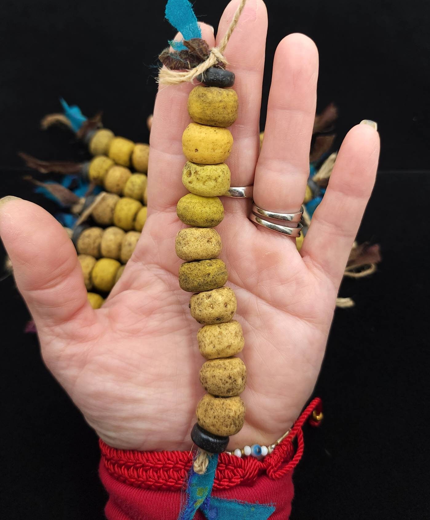 Very Old Glass Beads Like Hebron Beads / Indonesian Beads / Over 200 Years Old / Unusual / Strand 10 Beads 11-13x 15-17mm /Jewelry Supplies
