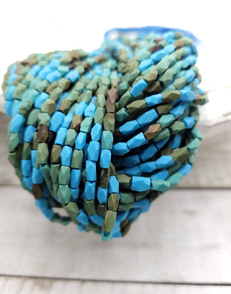 Blue Turquoise Stone Beads From Afghanistan / Howlite Turquoise Stone Long Strand 15"+  / 4-6mm x 3mm / Jewelry Supplies.
