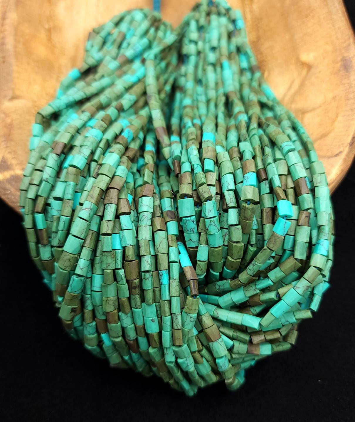Afghan Turquoise Stone Beads Full Strand 15"+ Inches 76-80 Beads / Green Turquoise Howlite / Flat Square Beads / Jewelry Making Supplies.