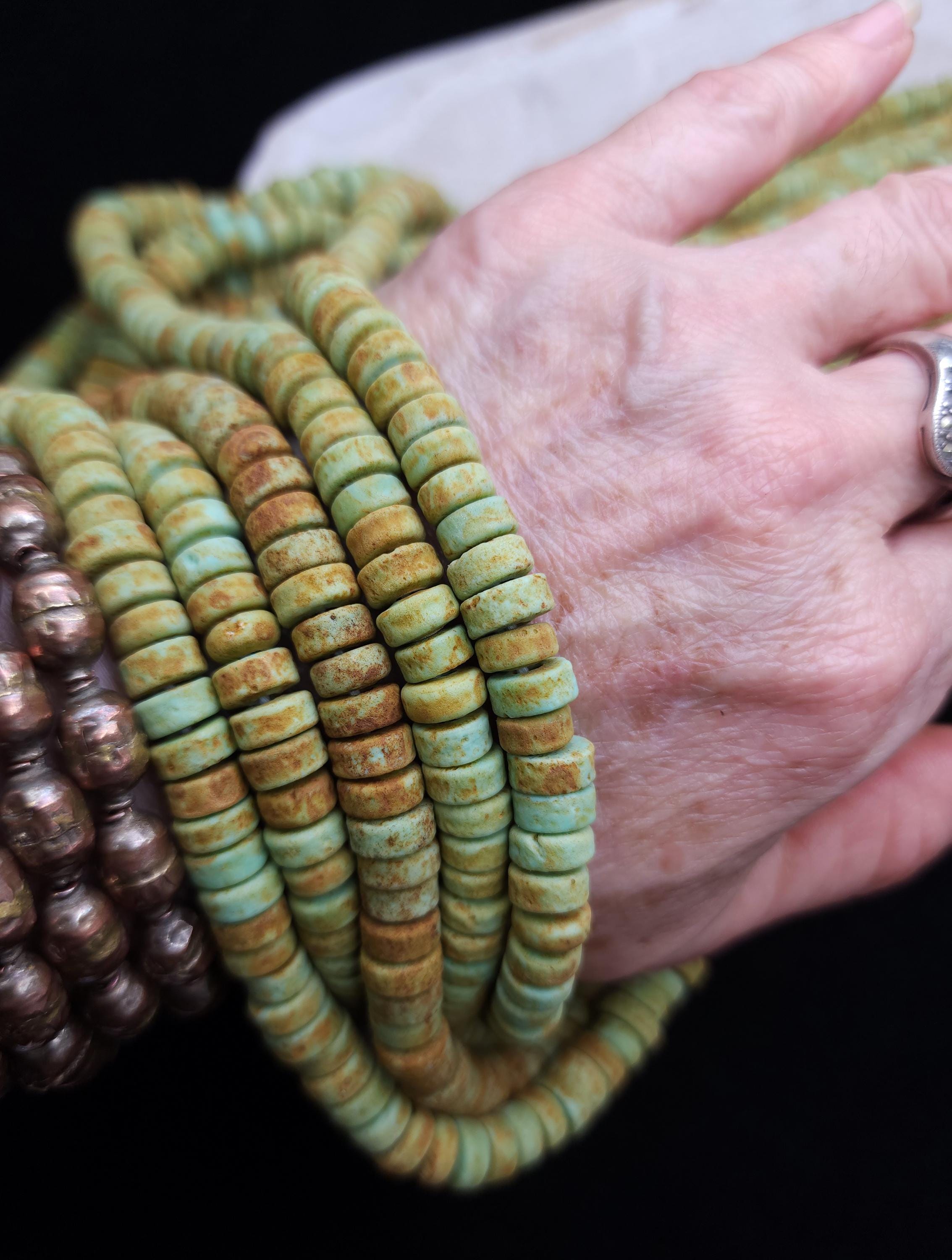 Pistachio Green Glass Beads / Rustic / Strand 10" 8mm / Java Indonesia Beads / Jewelry Making Supplies / Craft.