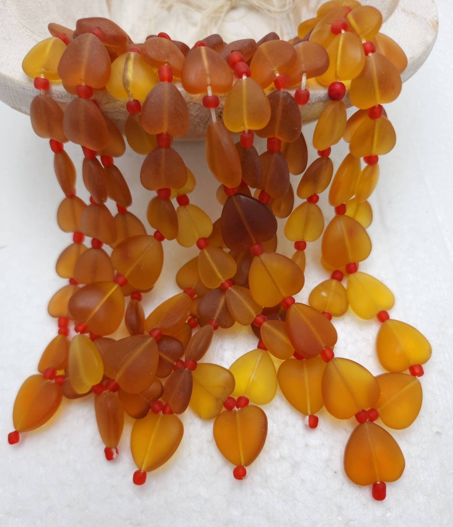 Fun And Cute Afghanistan Glass Beads Strand 15-16" Long 20-23Beads 10-18mm / Option to Choose Red or Honey Color  /  Jewelry Supplies.