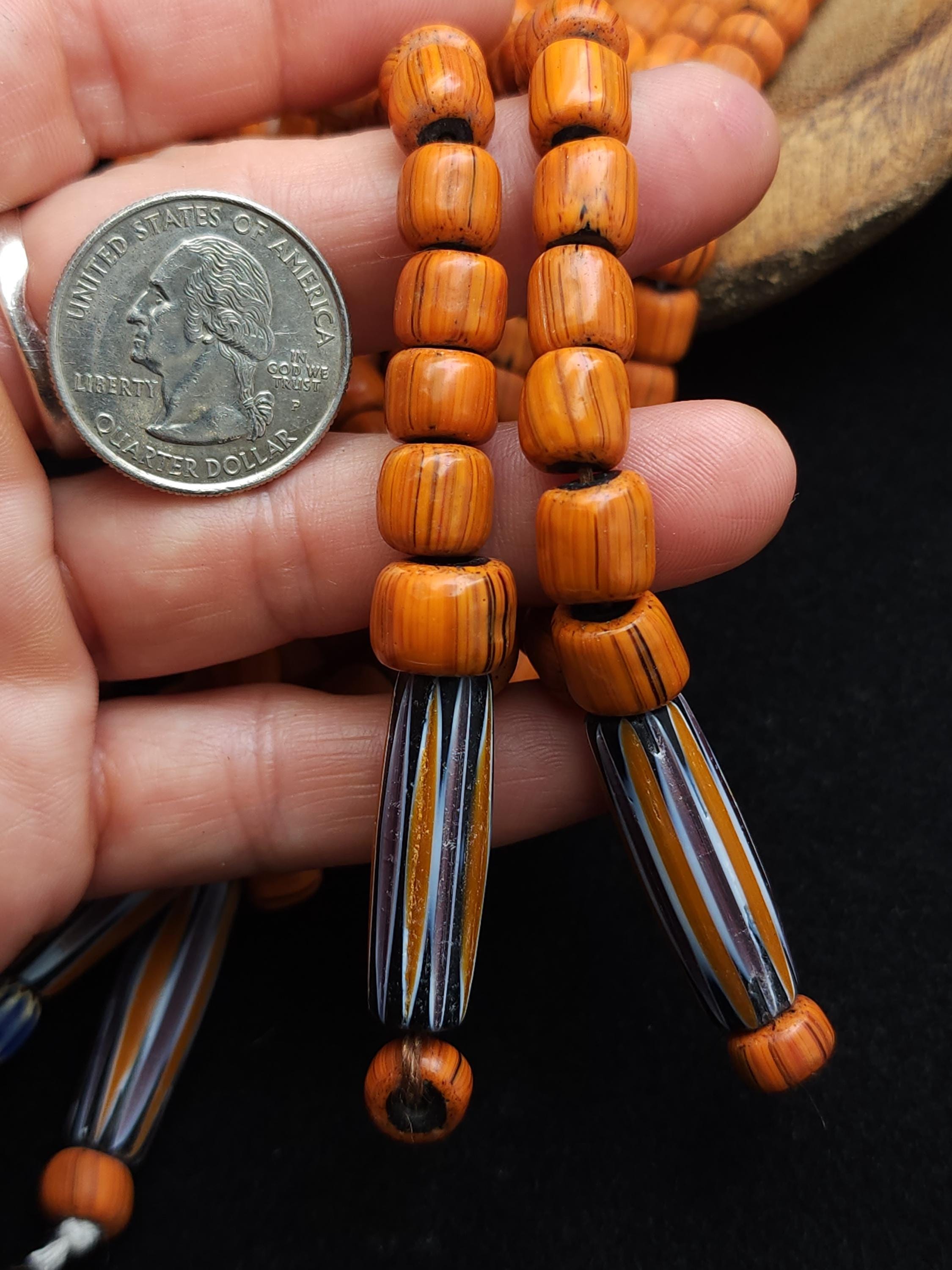 Javanese Glass Beads, Vintage Muti-Salak Beads, Orange Glass Beads, Traditional Java Beads, Strand 16-17" 5-10mm, Jewelry Making Supplies.