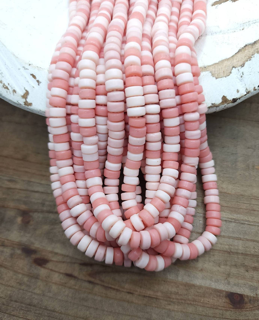Beautiful Pink Beads Handmade by Artisans Thailand / 8mm 10"Long Strand / Indonesia / Java /Boho / Tribal / Jewelry Supplies.
