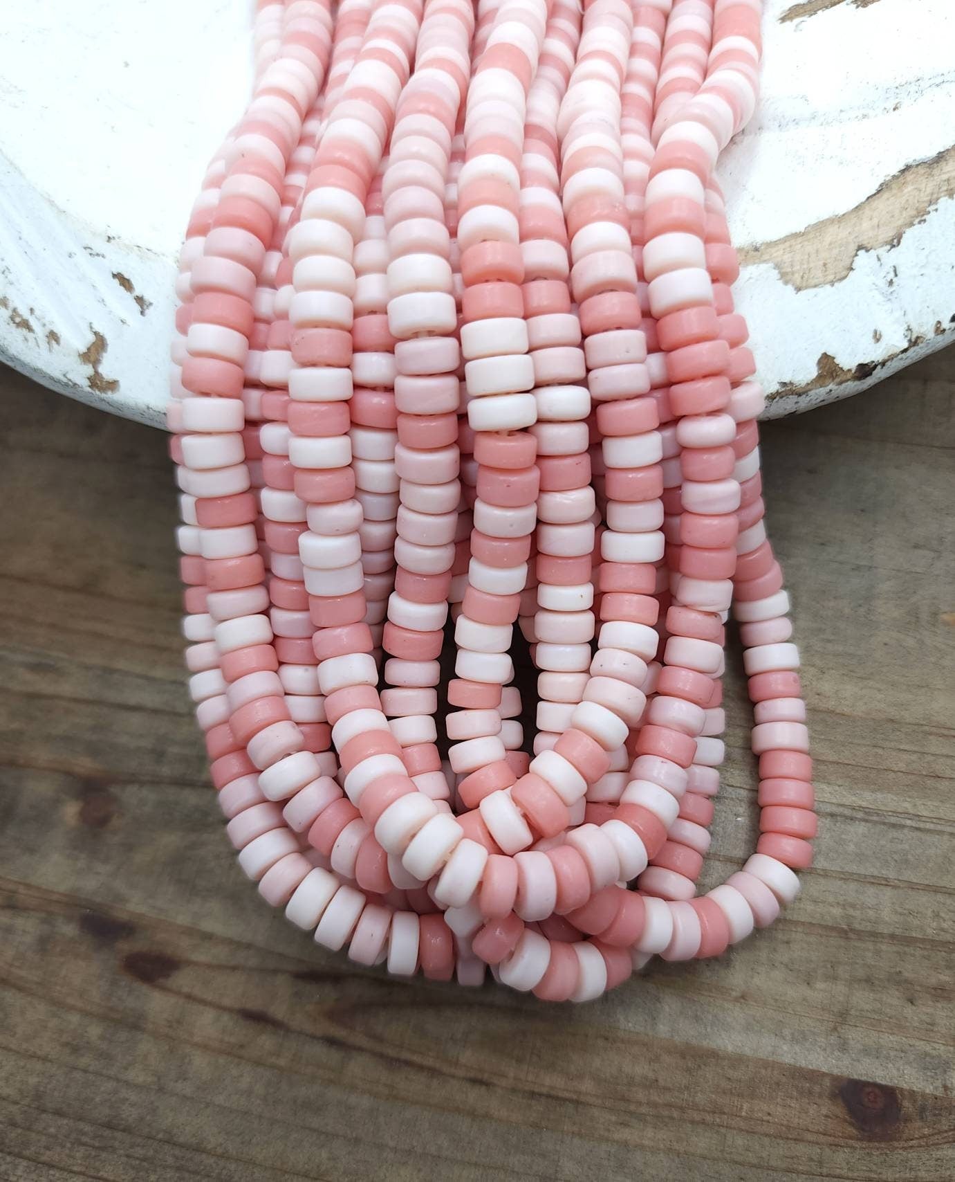 Beautiful Pink Beads Handmade by Artisans Thailand / 8mm 10"Long Strand / Indonesia / Java /Boho / Tribal / Jewelry Supplies.