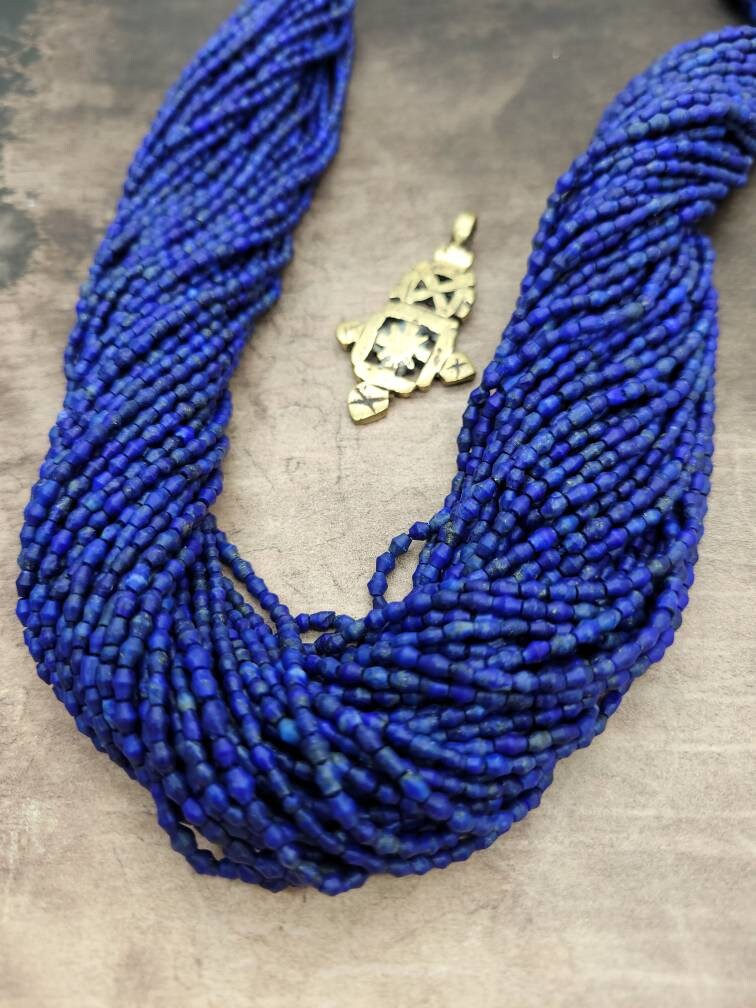 Natural Heishi Faceted Genuine Lapis lazuli  Beads  3-4mm 15"+Long Strand / 4-5mm 15"+ Long Strand/Jewelry Supplies.