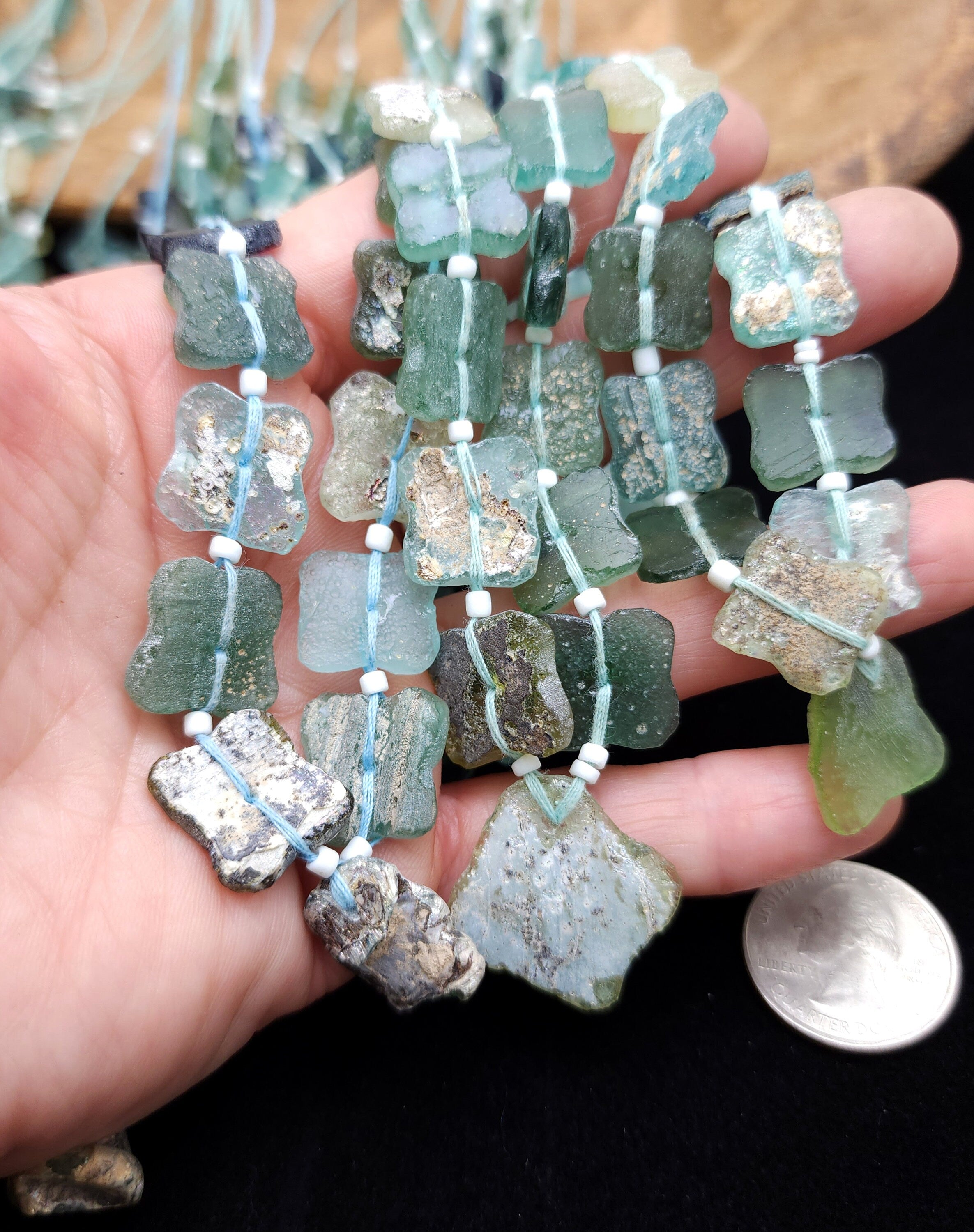 Authentic Genuine Glass Beads From Ancient Rome Strand 15-16" 8-14mm x 10-15mm, Jewelry Supplies,  Roman Glass Beads, Jewelry Supplies.